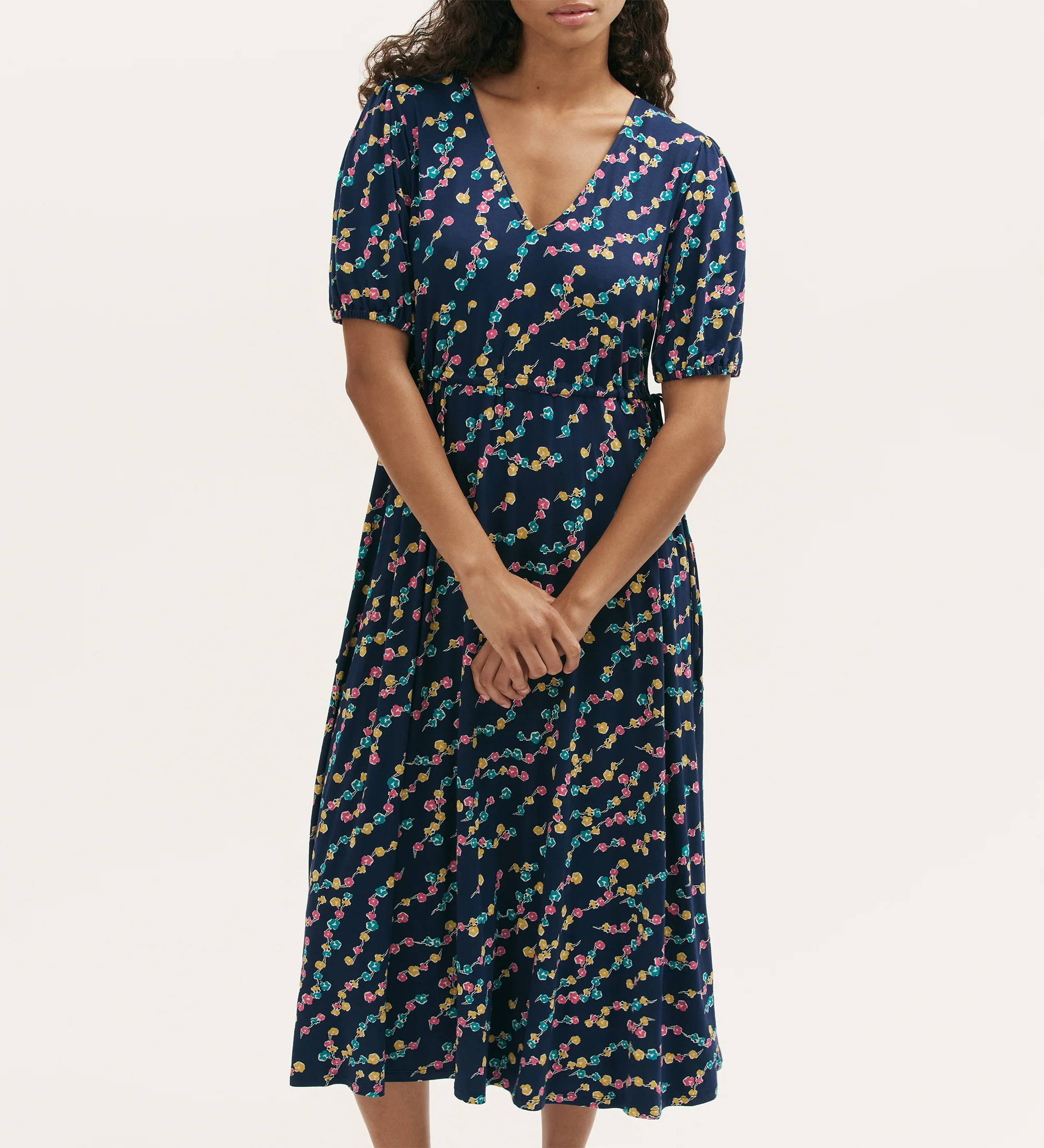 Hessa Navy Rose Bud Jersey Midi Dress - Image 3