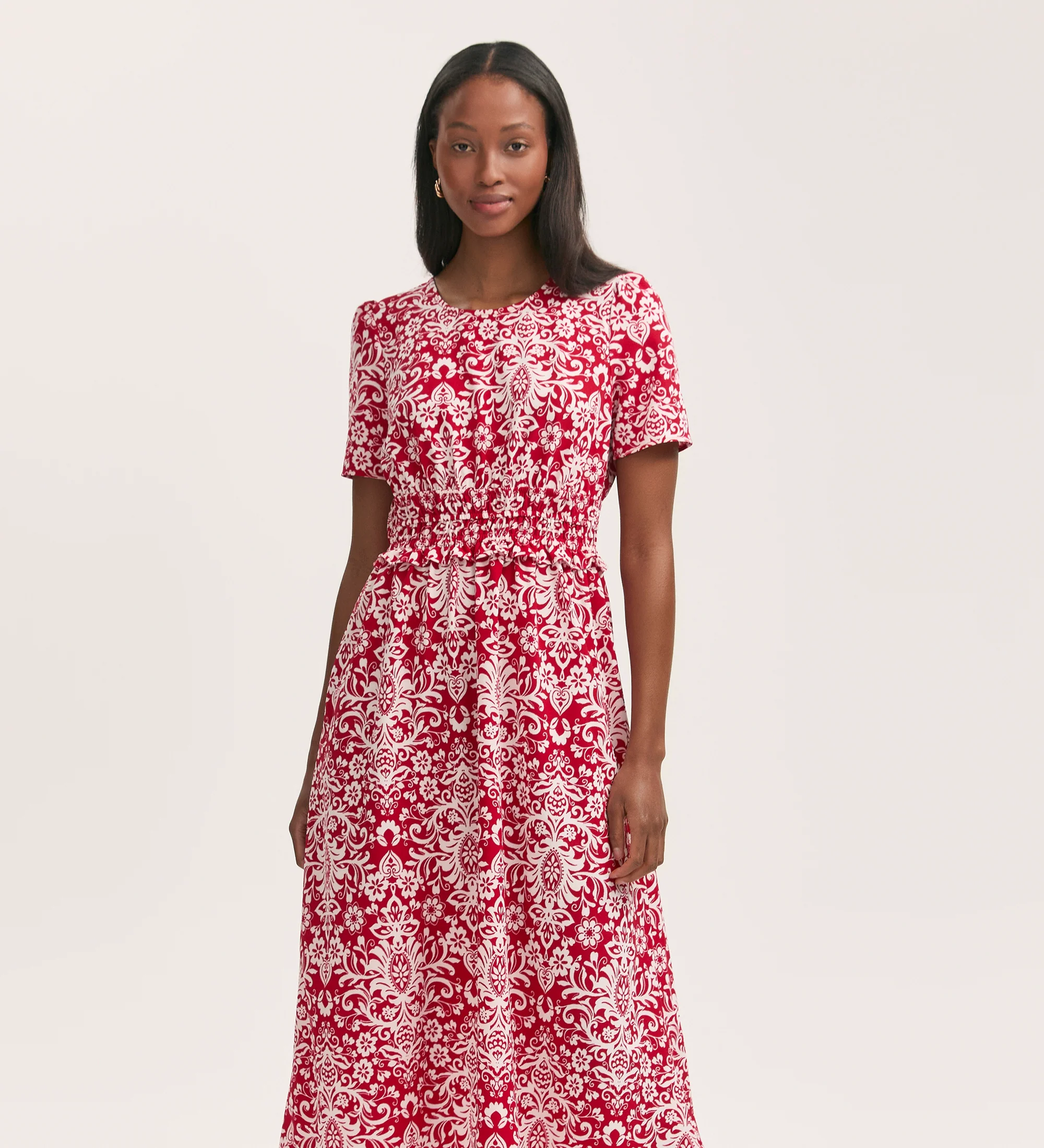 Irini Red Paisley Crepe Midi Dress - Image 3