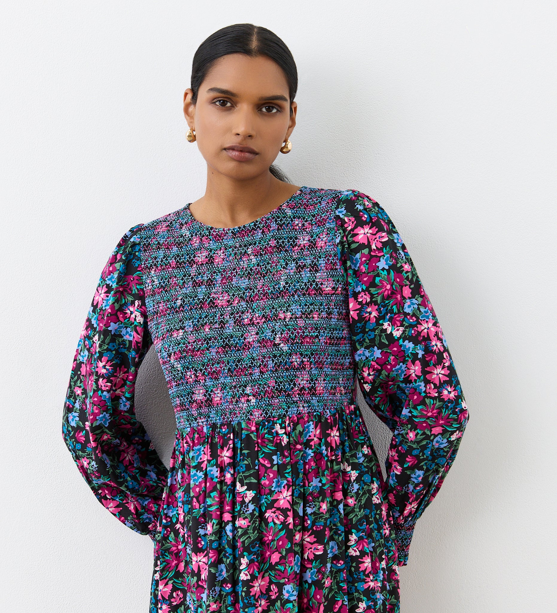 Isha Pink Floral Midi Dress - Image 2