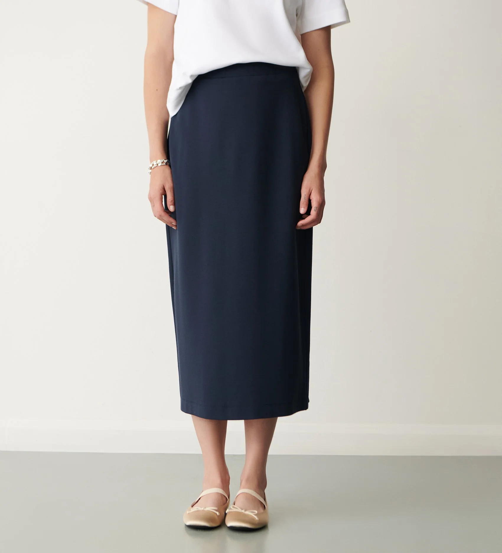 Ives Navy Ponte Jersey Midi Skirt - Image 2