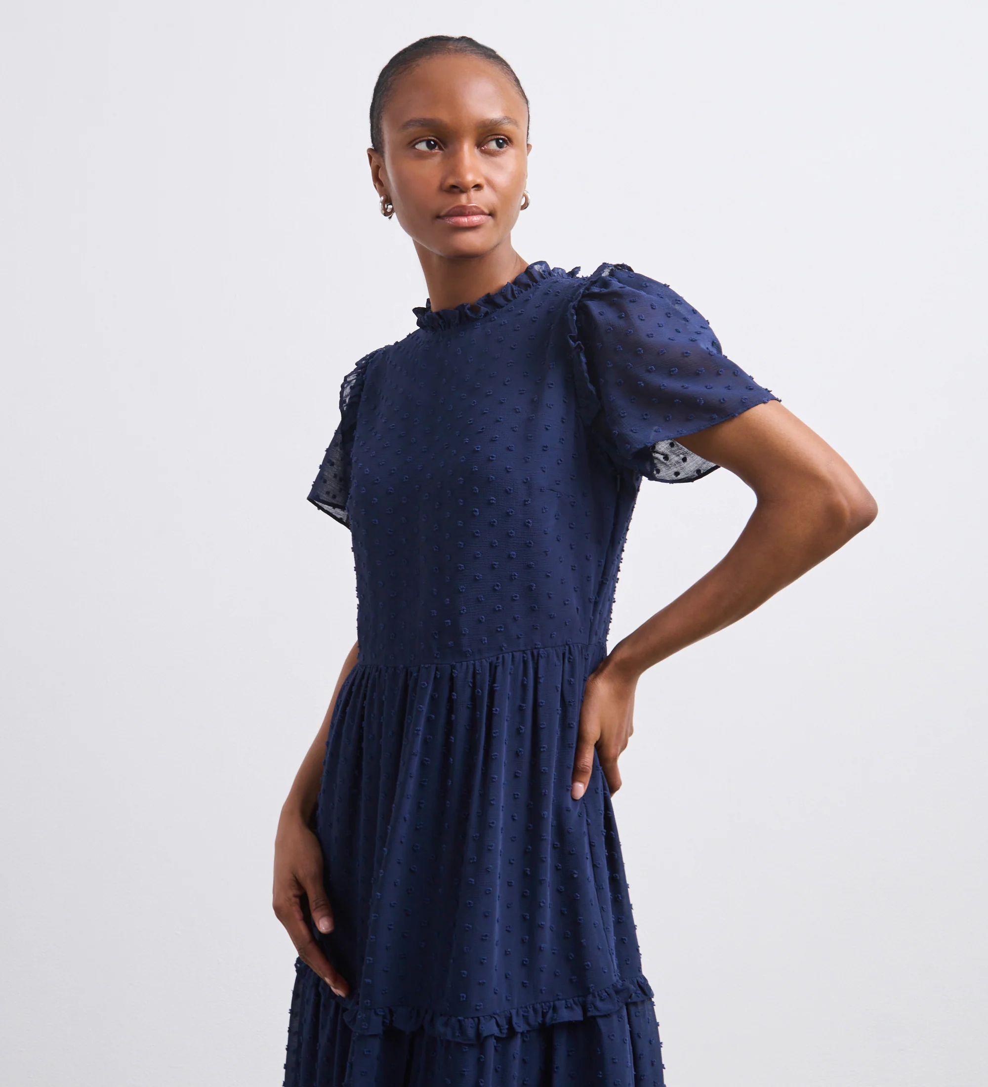 Jane Navy Georgette Midi Dress - Image 2