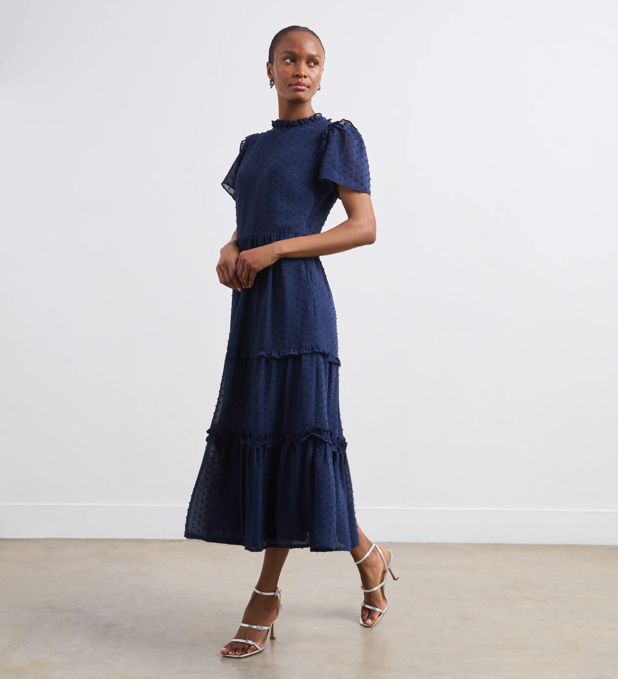 Jane Navy Georgette Midi Dress - Image 3