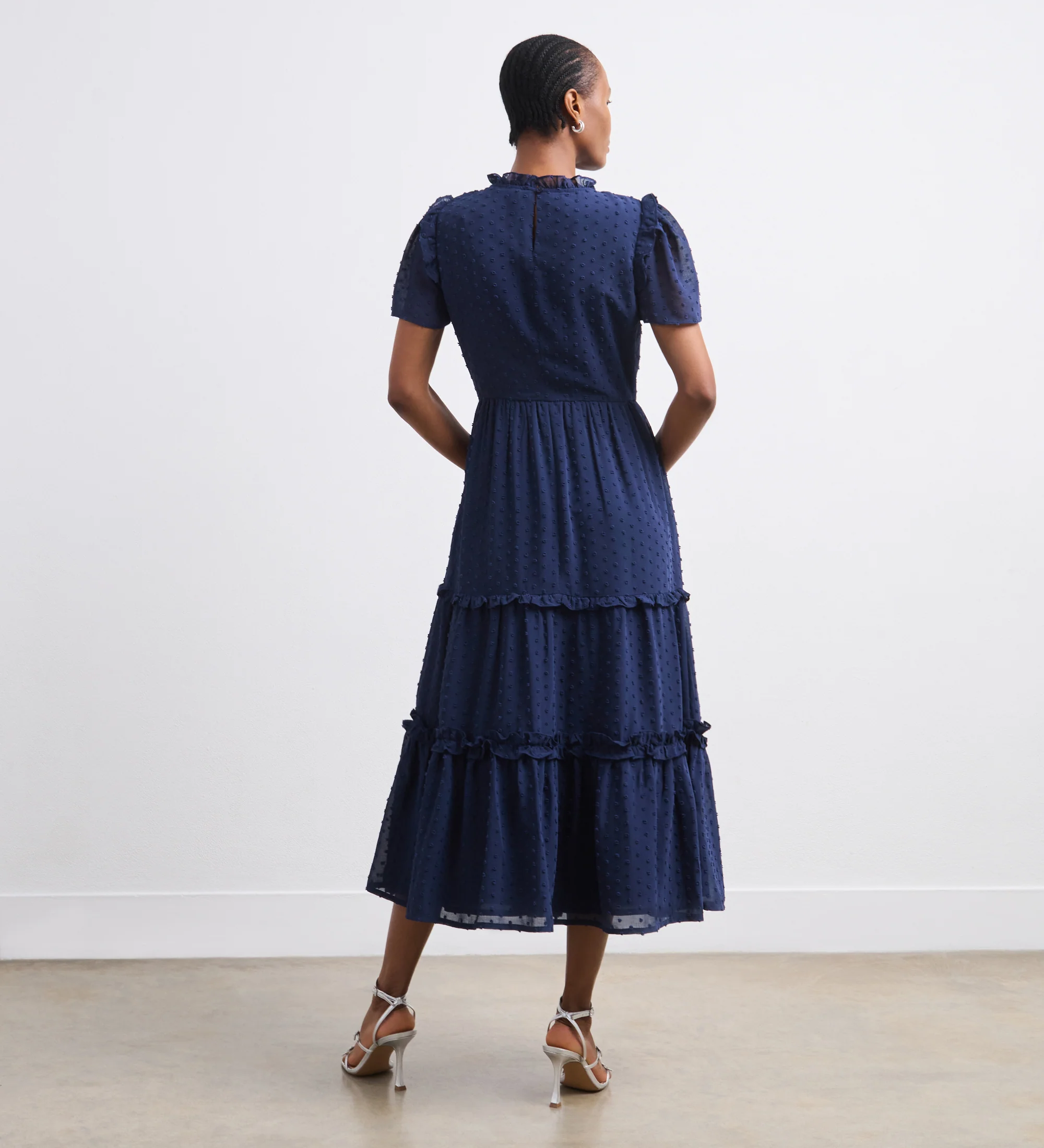 Jane Navy Georgette Midi Dress - Image 4