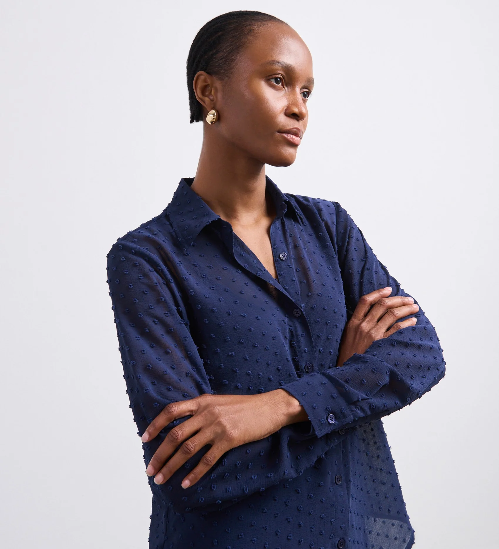 Janette Navy Chiffon Blouse With Detachable Cami - Image 3