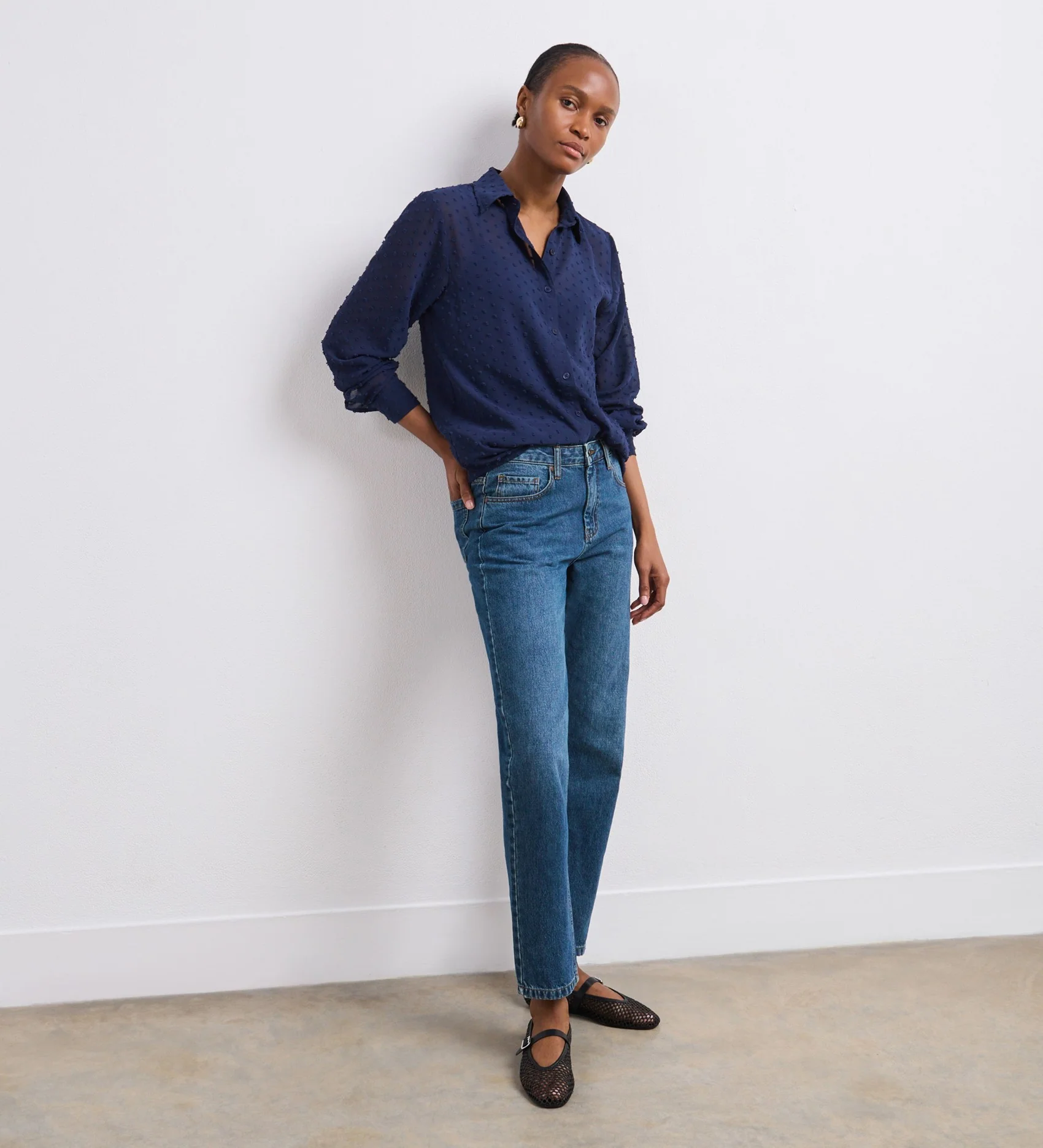 Janette Navy Chiffon Blouse With Detachable Cami - Image 4