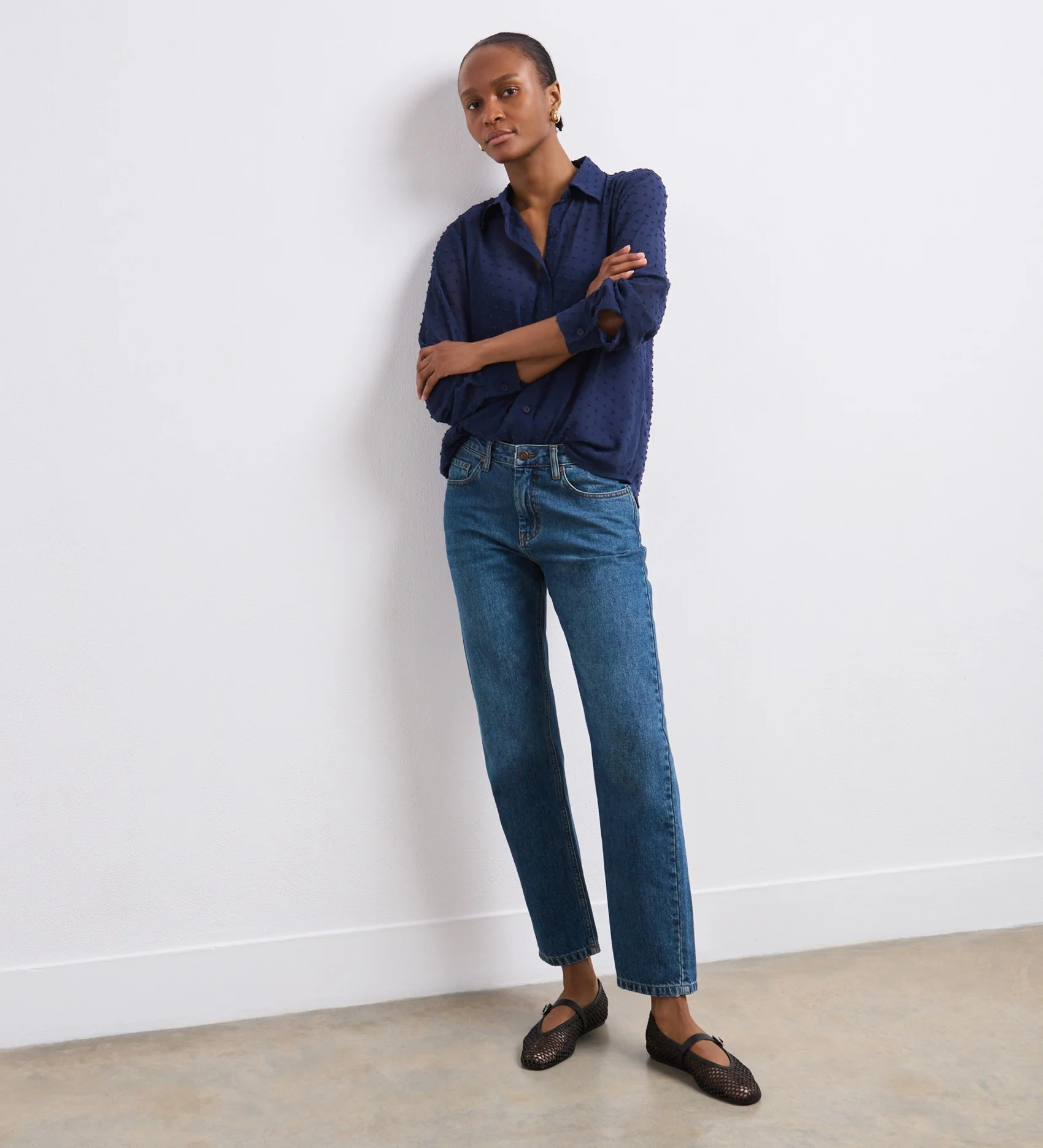 Janette Navy Chiffon Blouse With Detachable Cami - Image 5