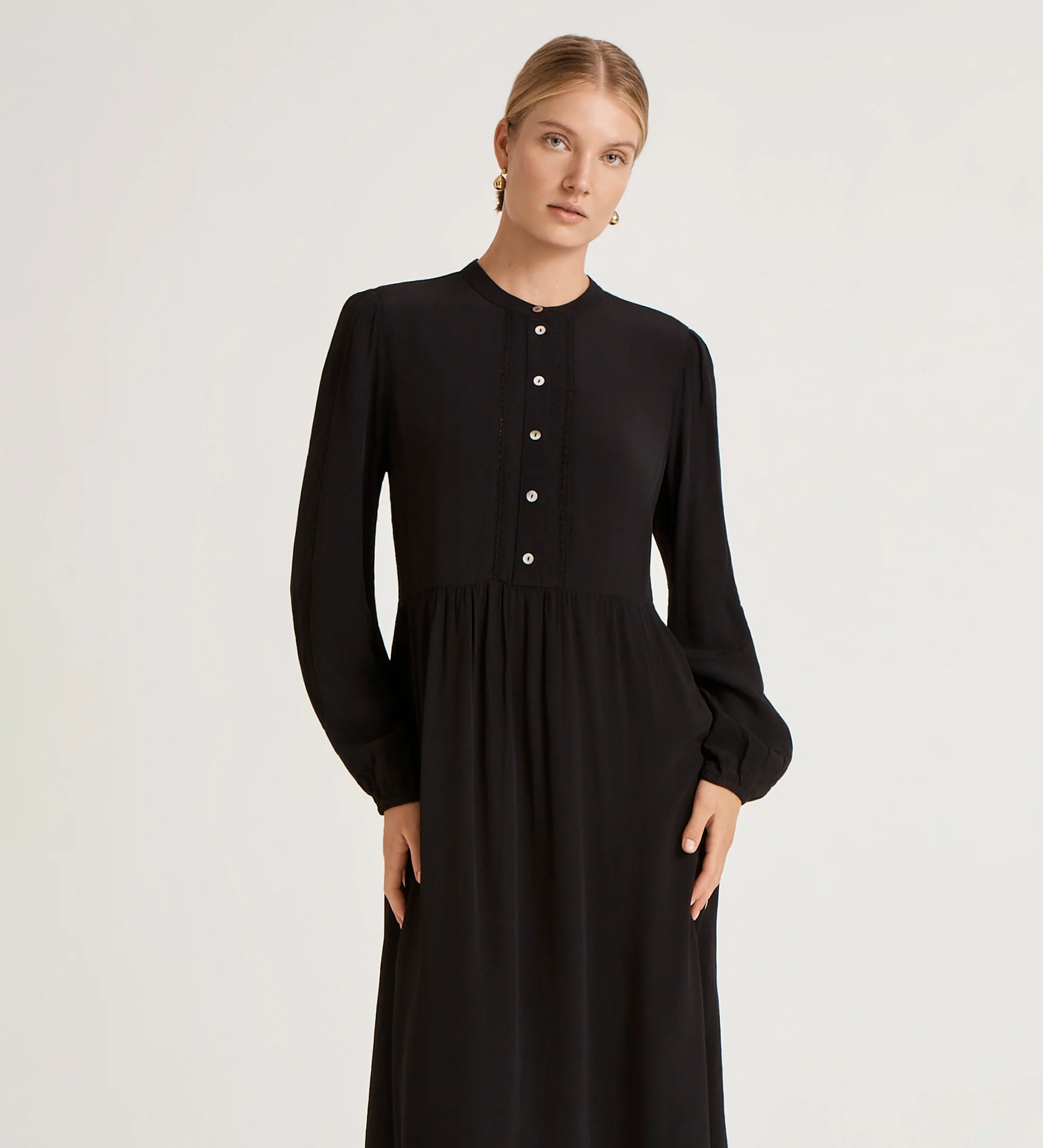Jasmine Black Lace Trim Crepe Midi Dress - Image 3
