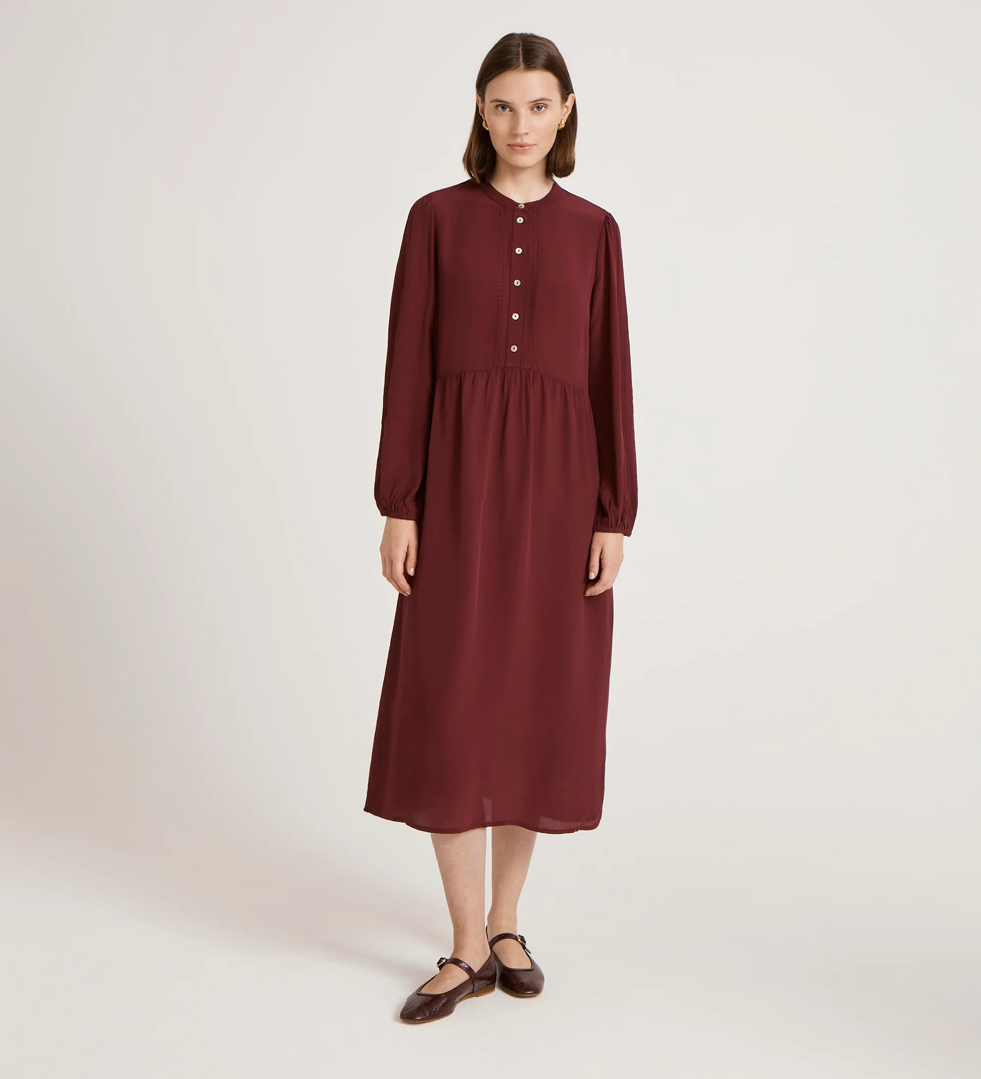 Jasmine Burgundy Lace Trim Crepe Midi Dress - Image 4