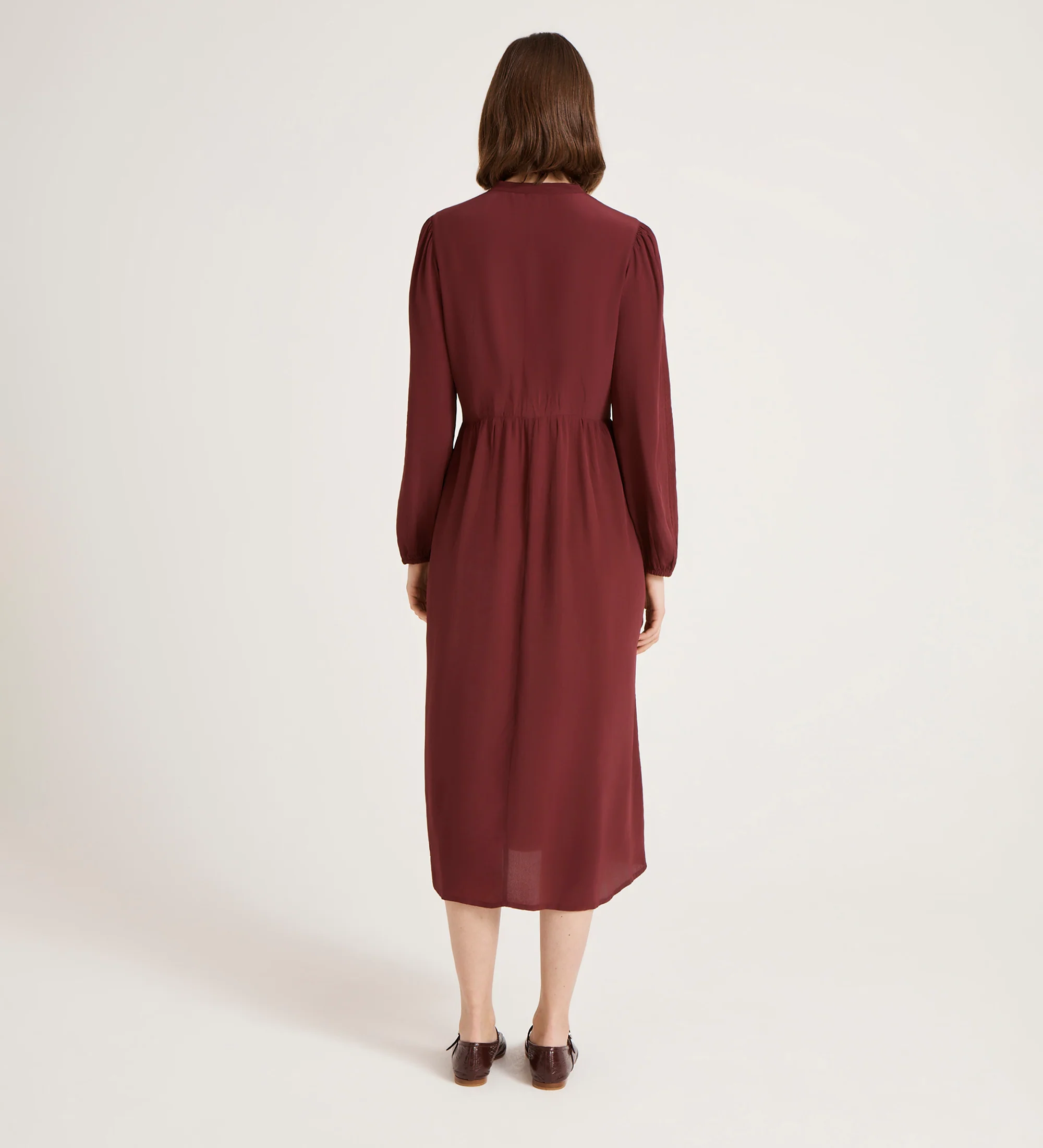 Jasmine Burgundy Lace Trim Crepe Midi Dress - Image 5
