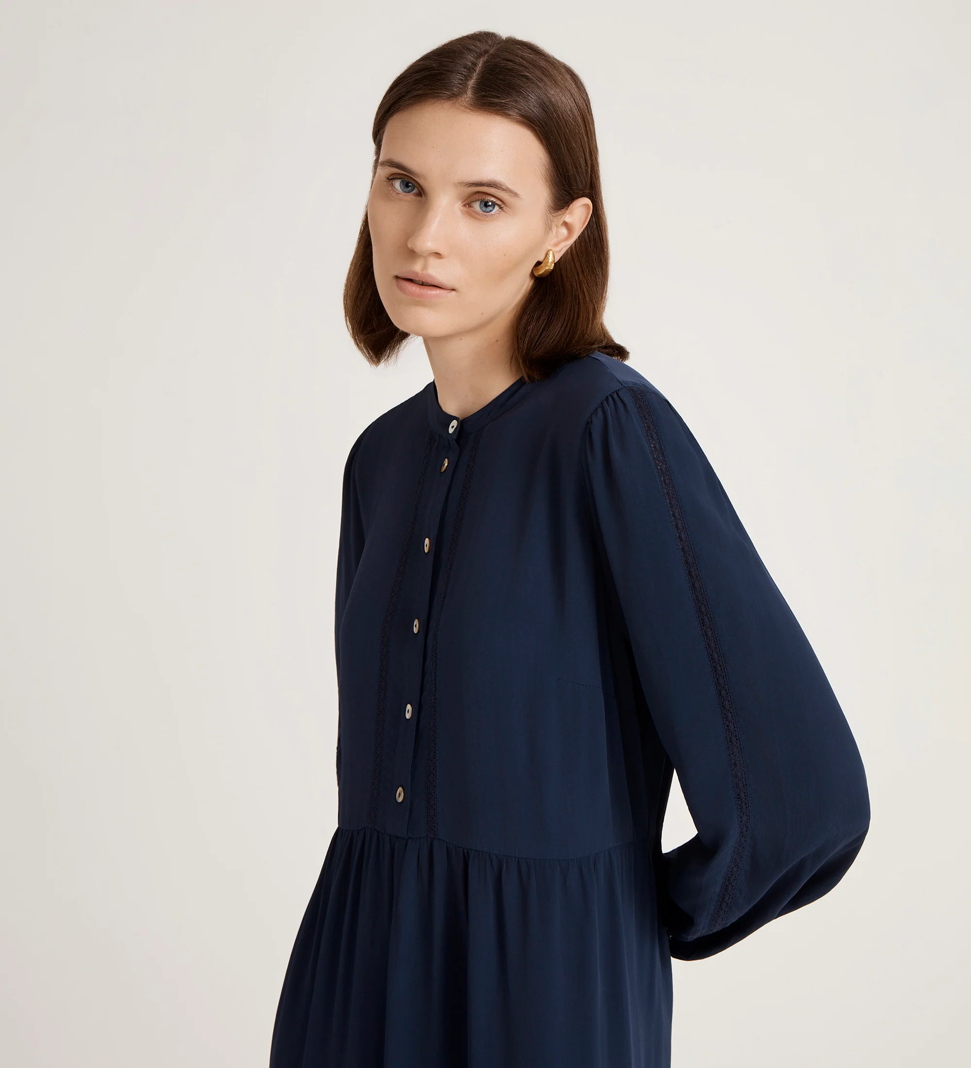 Jasmine Navy Lace Trim Crepe Midi Dress - Image 2