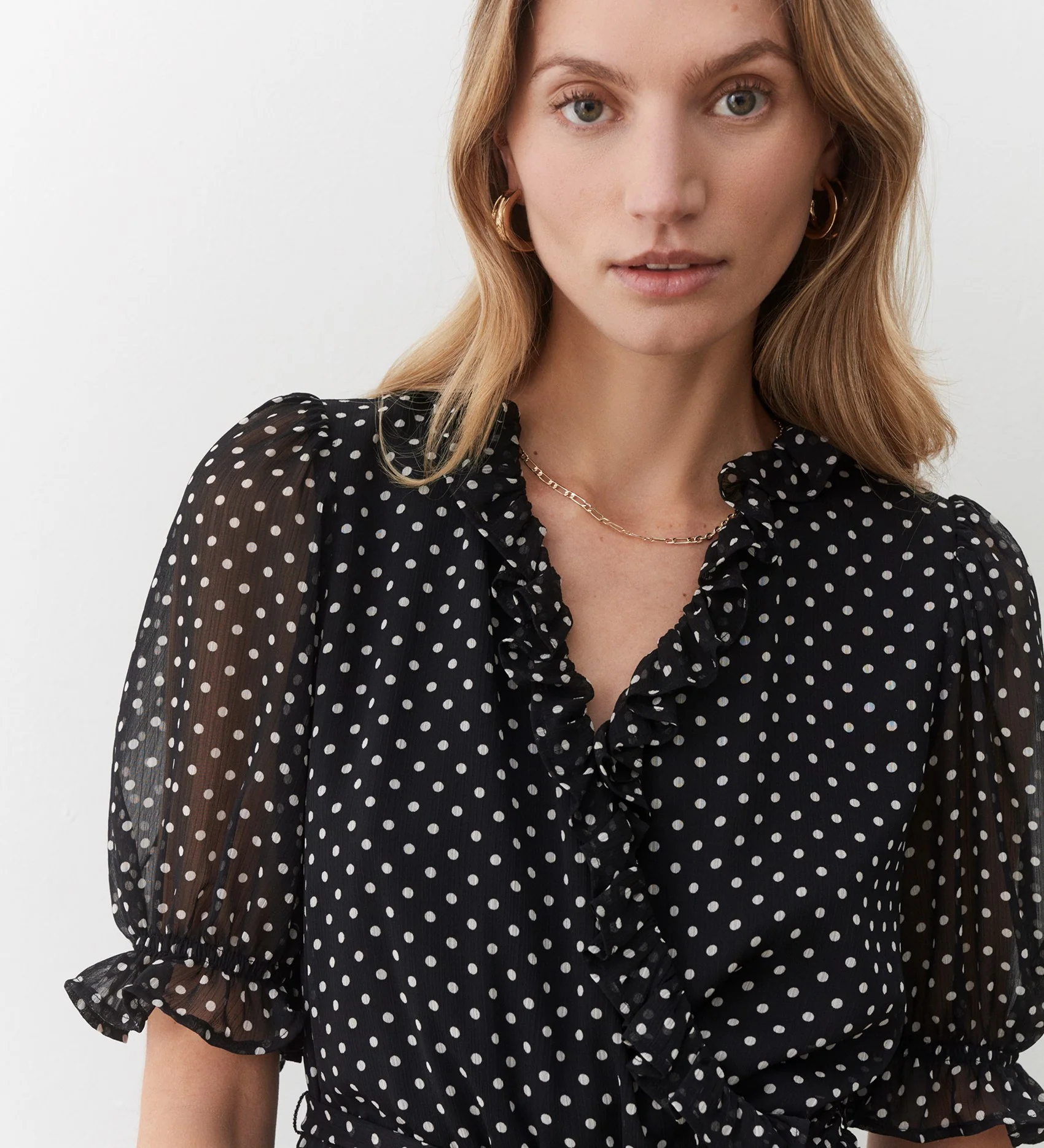 Jayne Black Polka Dot Midi Dress - Image 2