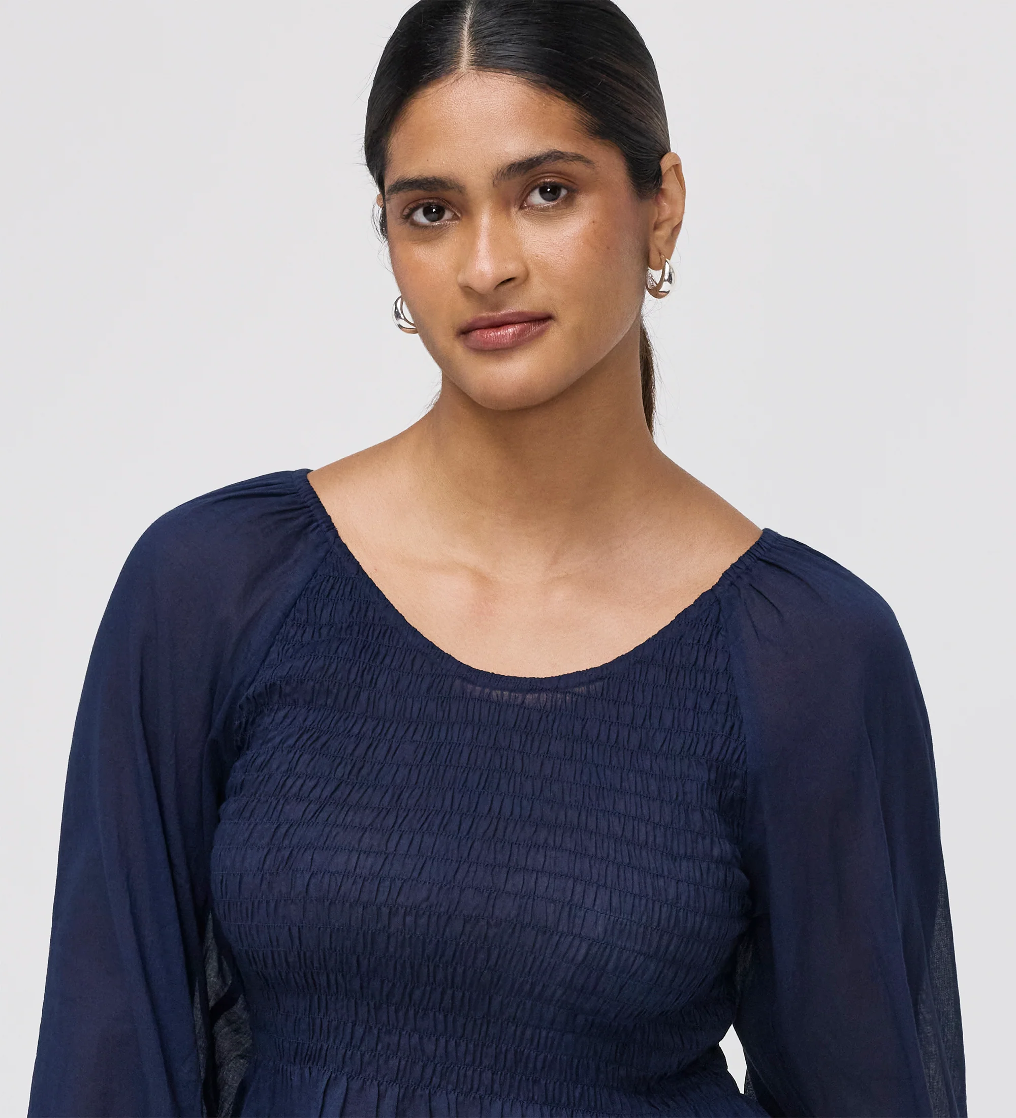 Jennie Navy Cotton Lace Blouson Sleeve Top - Image 6