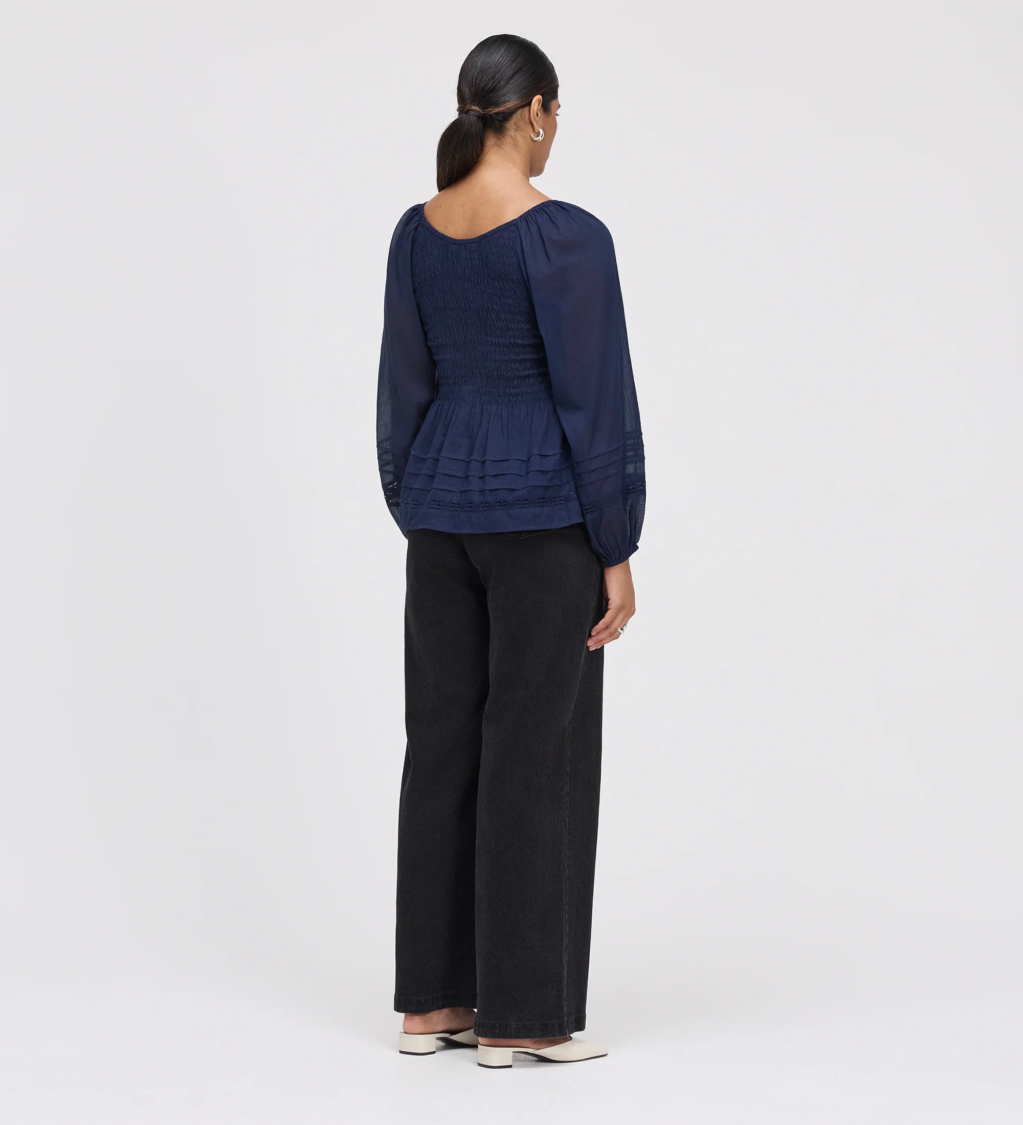 Jennie Navy Cotton Lace Blouson Sleeve Top - Image 7