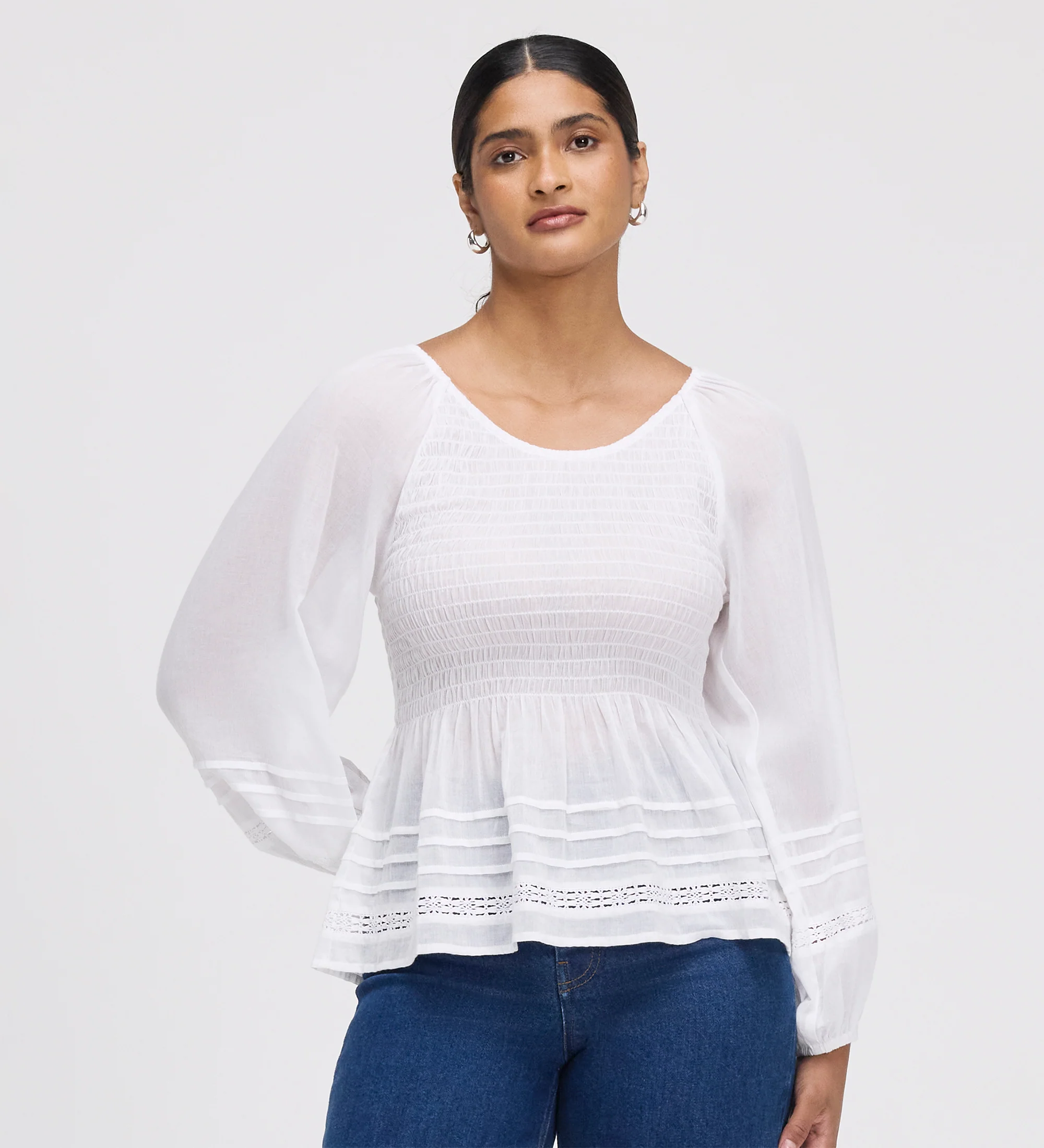 Jennie White Cotton Lace Blouson Sleeves Top - Image 5