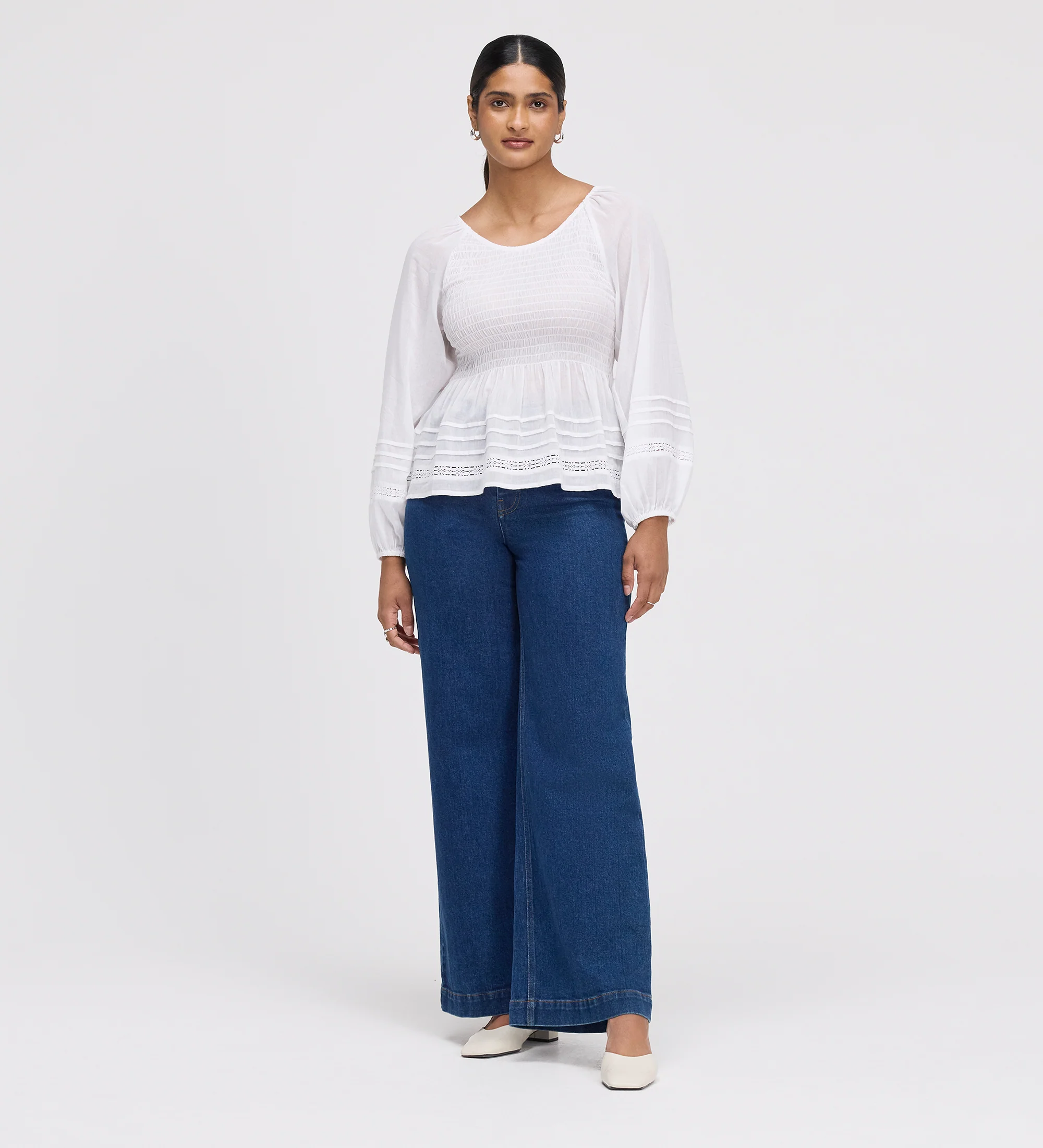 Jennie White Cotton Lace Blouson Sleeves Top - Image 6
