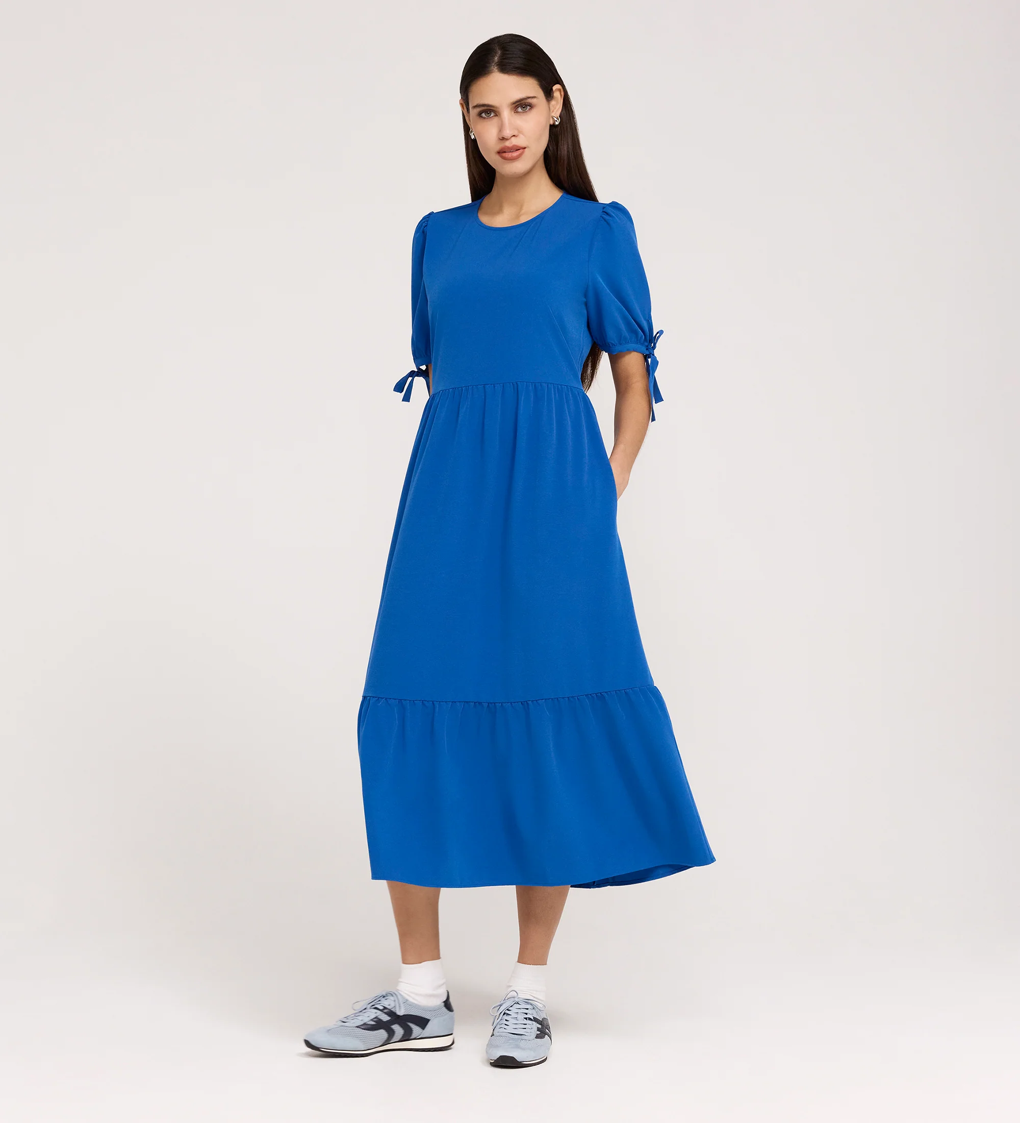 Jessa Cobalt Crepe Midi Tiered Dress - Image 4