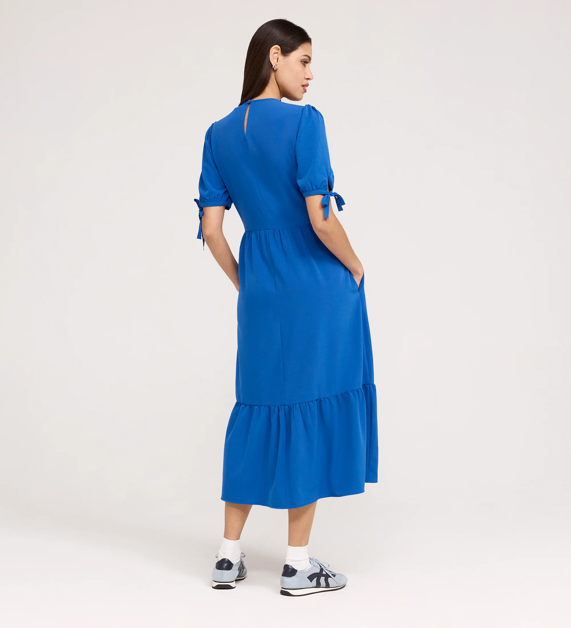 Jessa Cobalt Crepe Midi Tiered Dress - Image 5