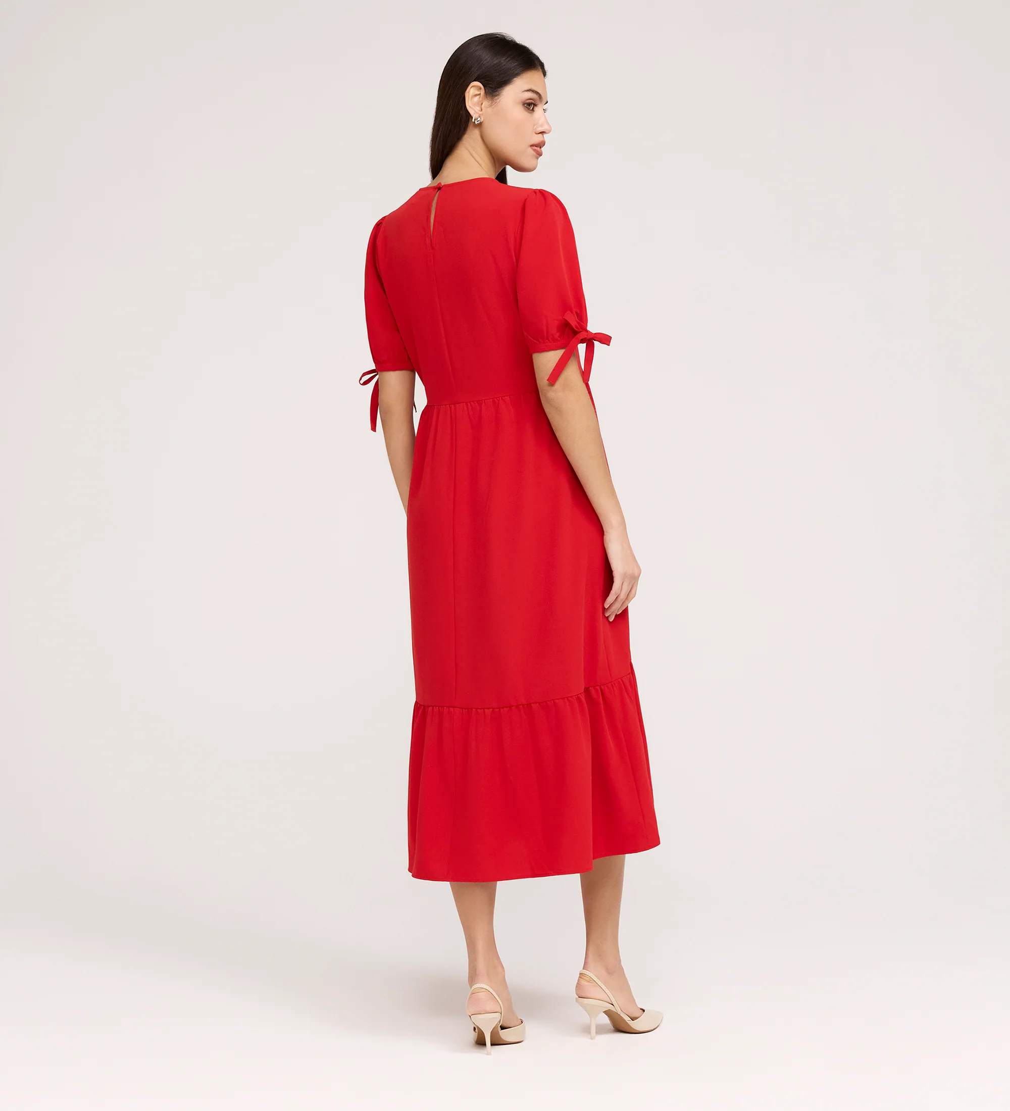 Jessa Red Crepe Midi Tiered Dress - Image 6
