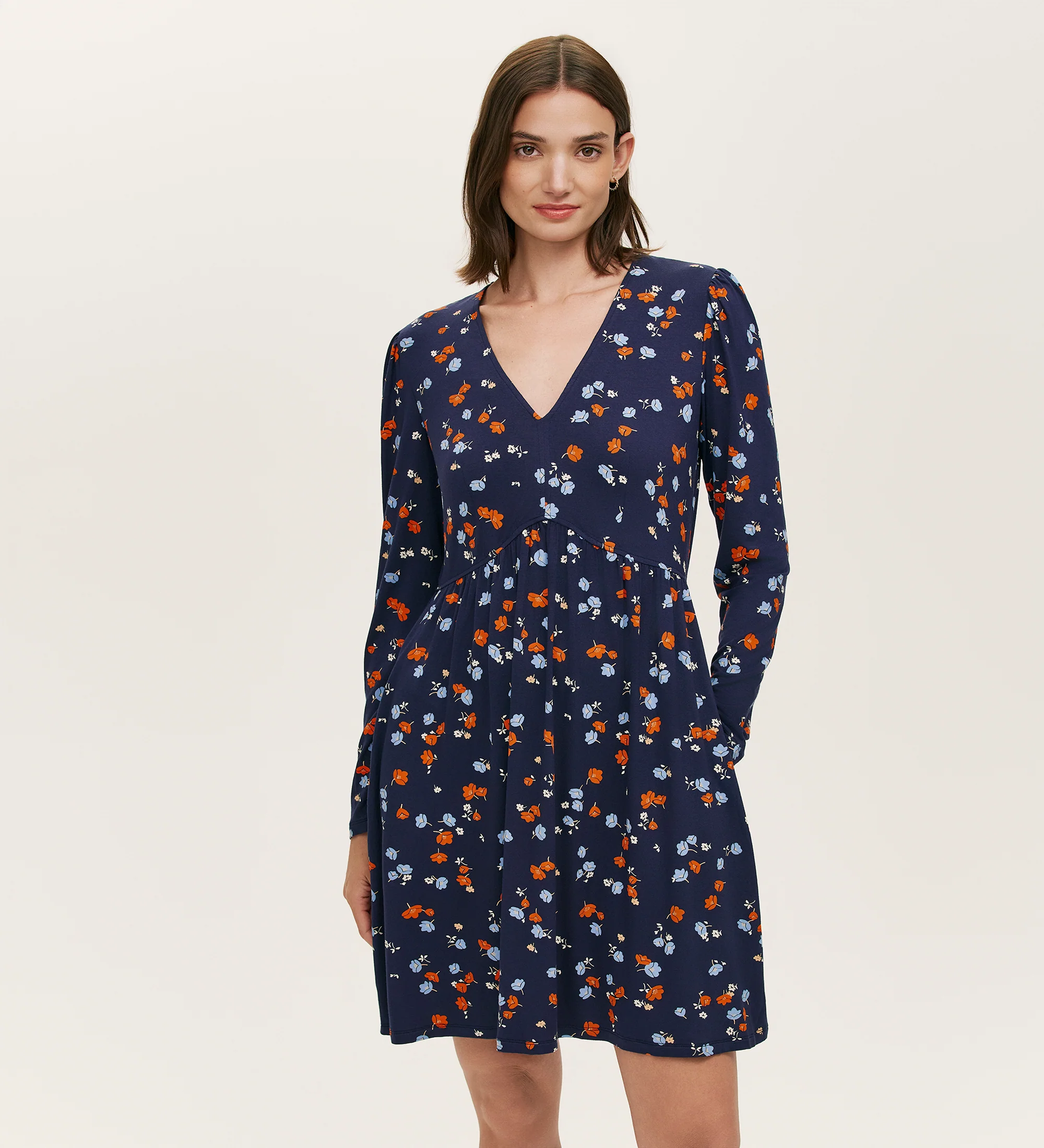 Joanne Navy Ditsy Jersey Short Dress - Image 3