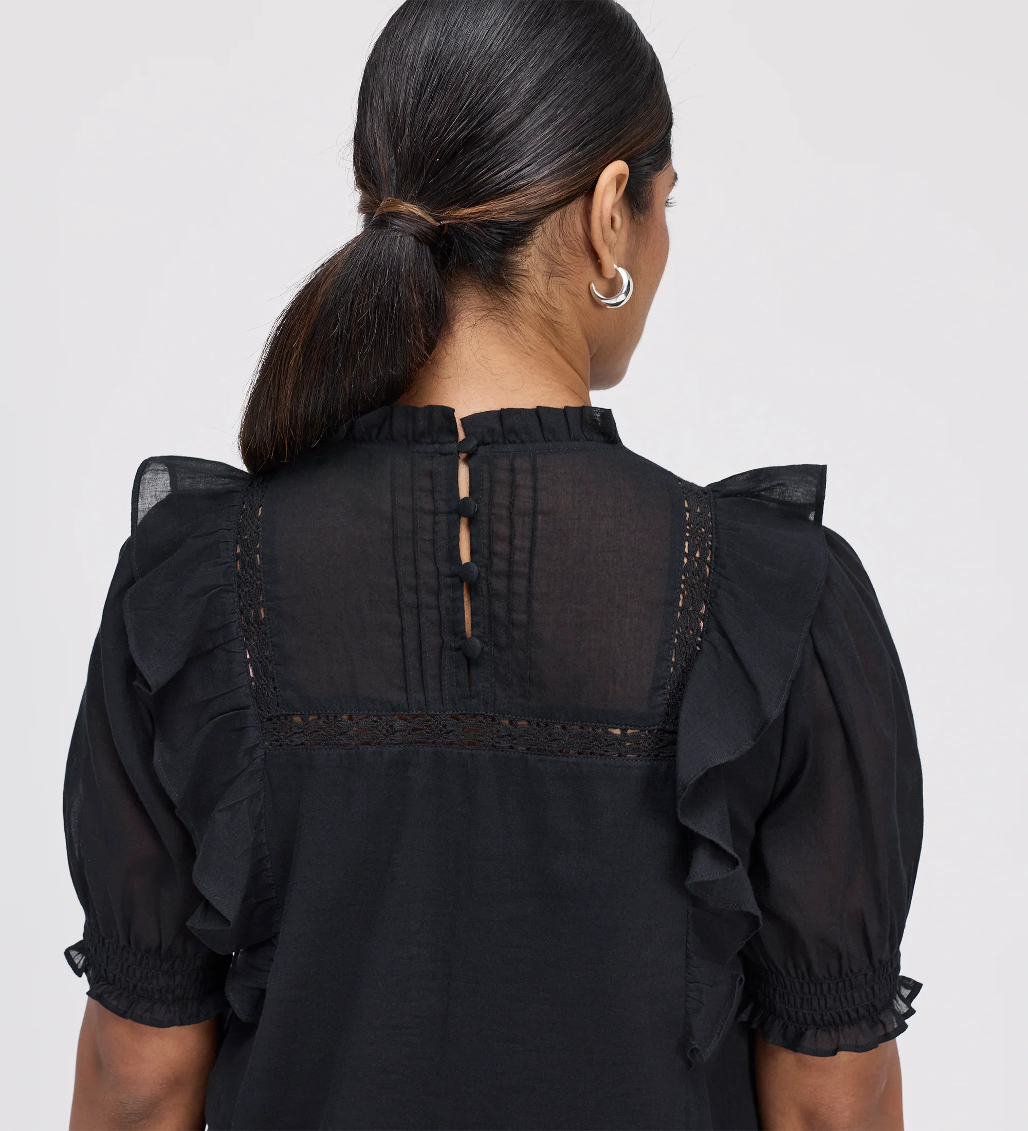 Jolin Black Lace Cotton Puff Sleeve Top - Image 3