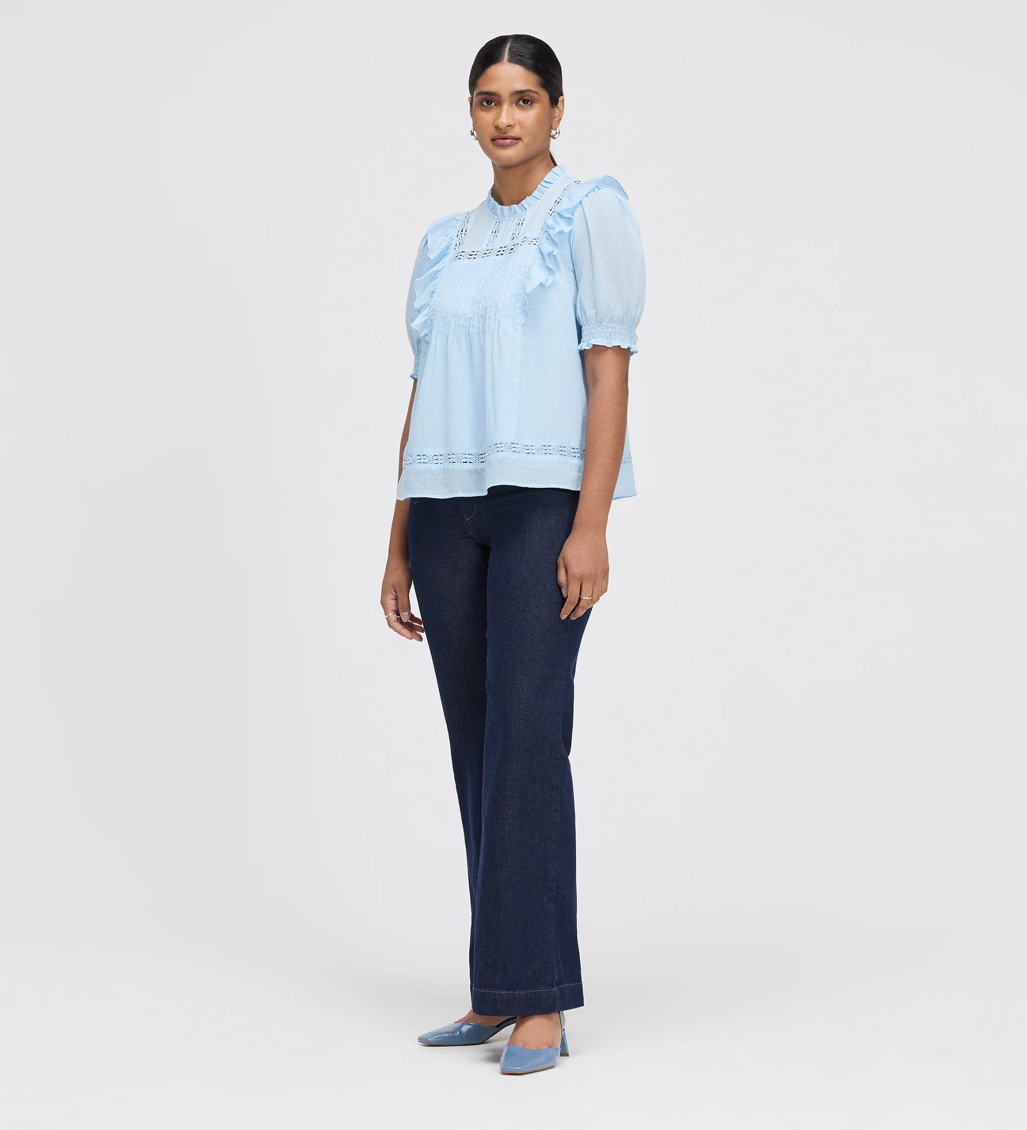 Jolin Pale Blue Lace Cotton Puff Sleeve Top - Image 6