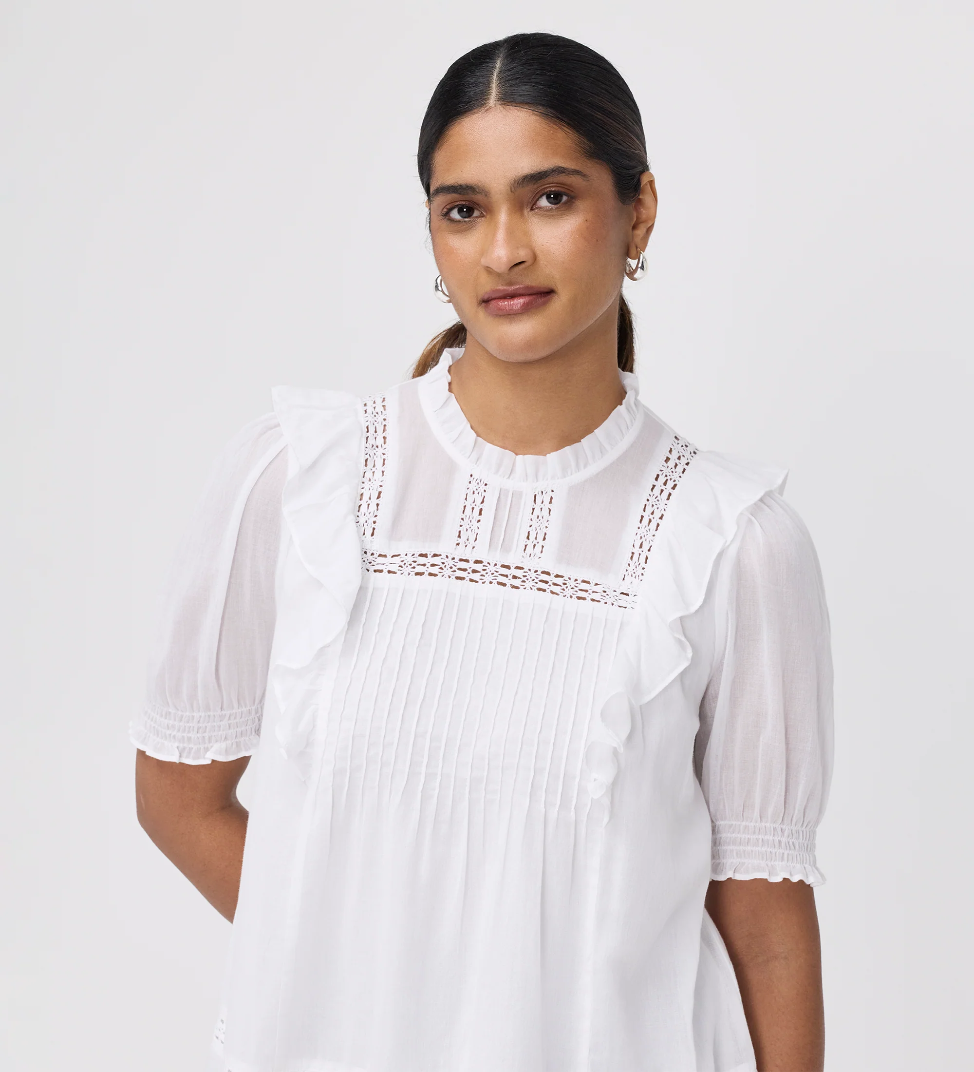 Jolin White Lace Cotton Puff Sleeve Top - Image 4