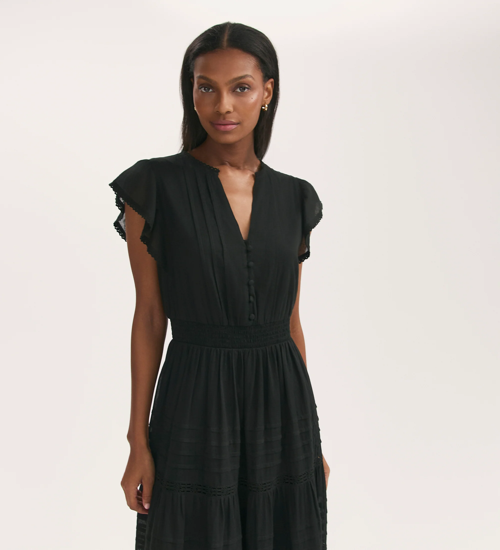 Jude Black Cotton Midi Tiered Dress - Image 2