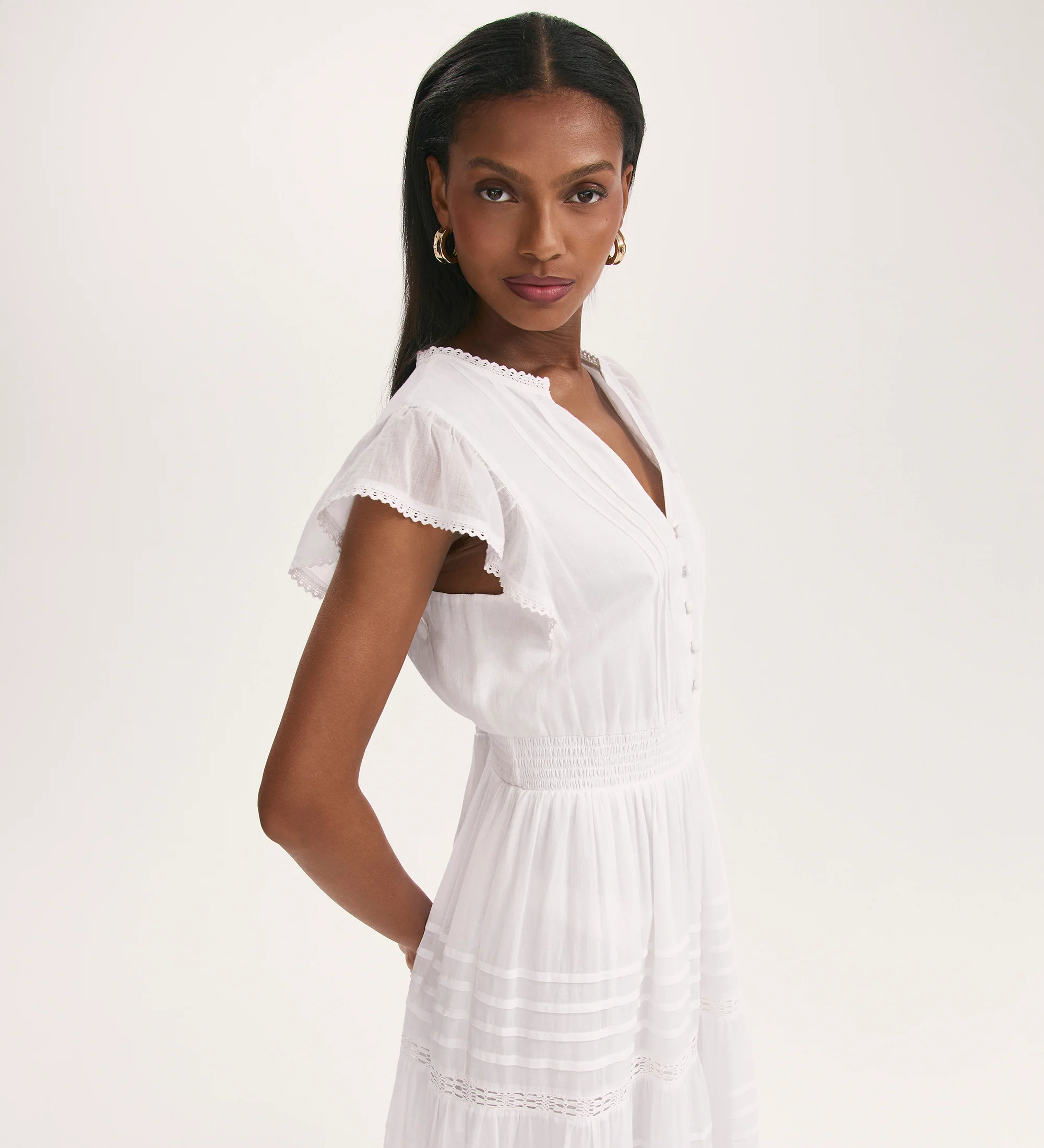 Jude White Cotton Midi Tiered Dress - Image 3