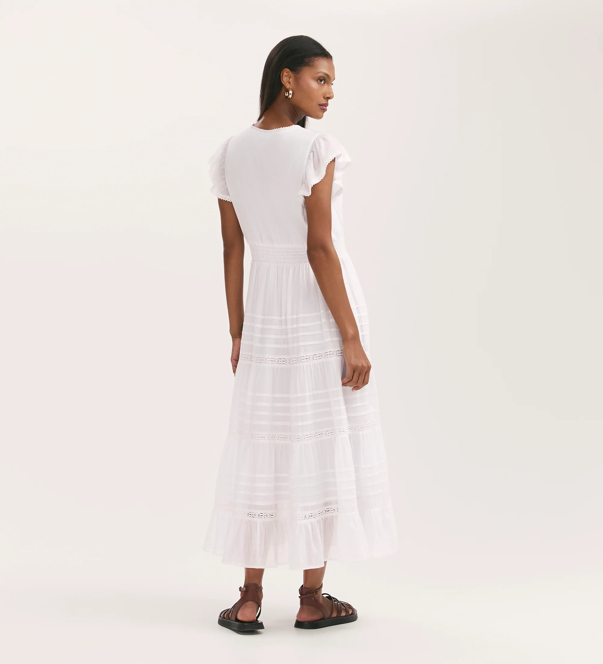Jude White Cotton Midi Tiered Dress - Image 5