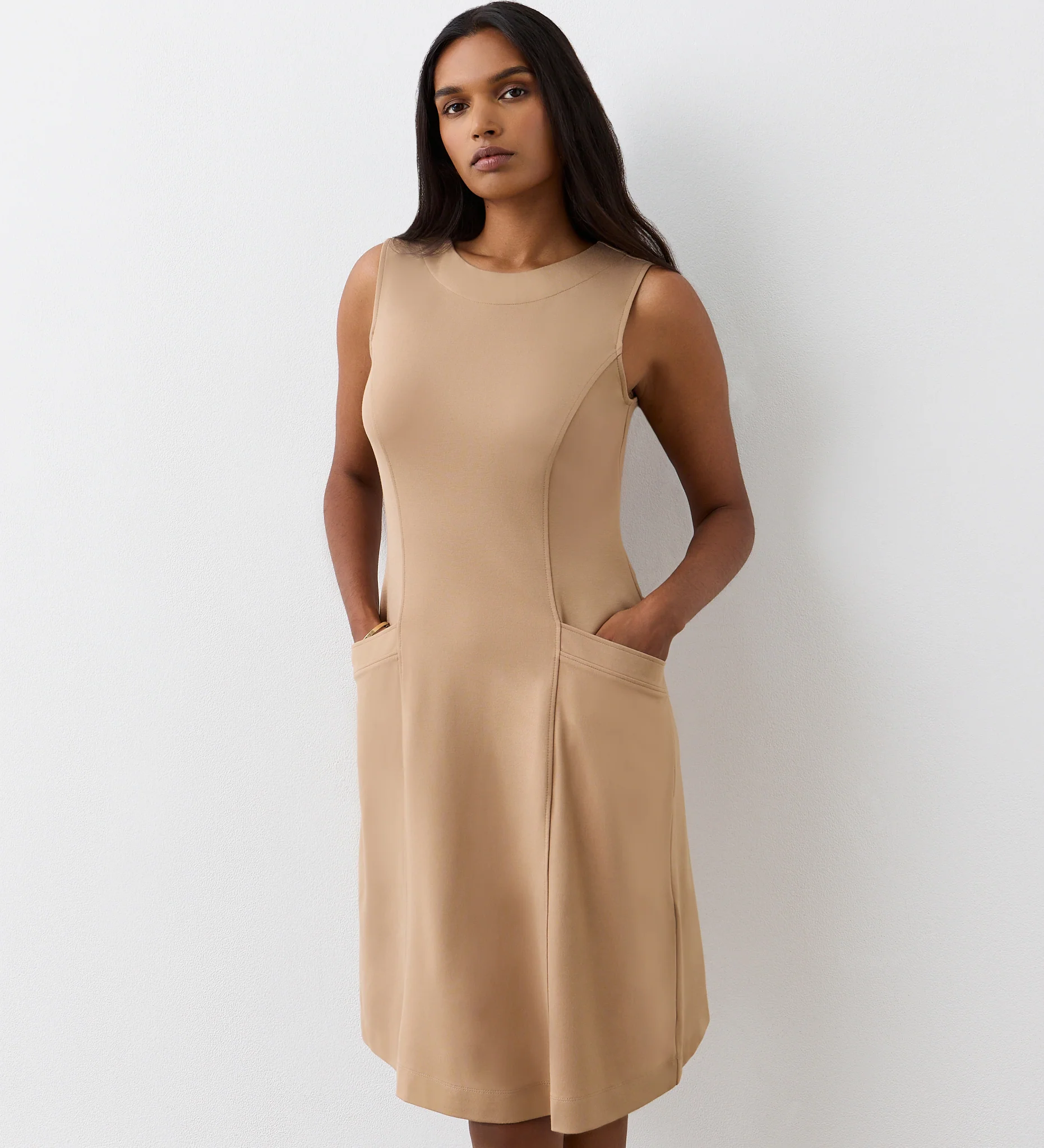Julianne Camel Ponte Jersey Midi Dress - Image 3