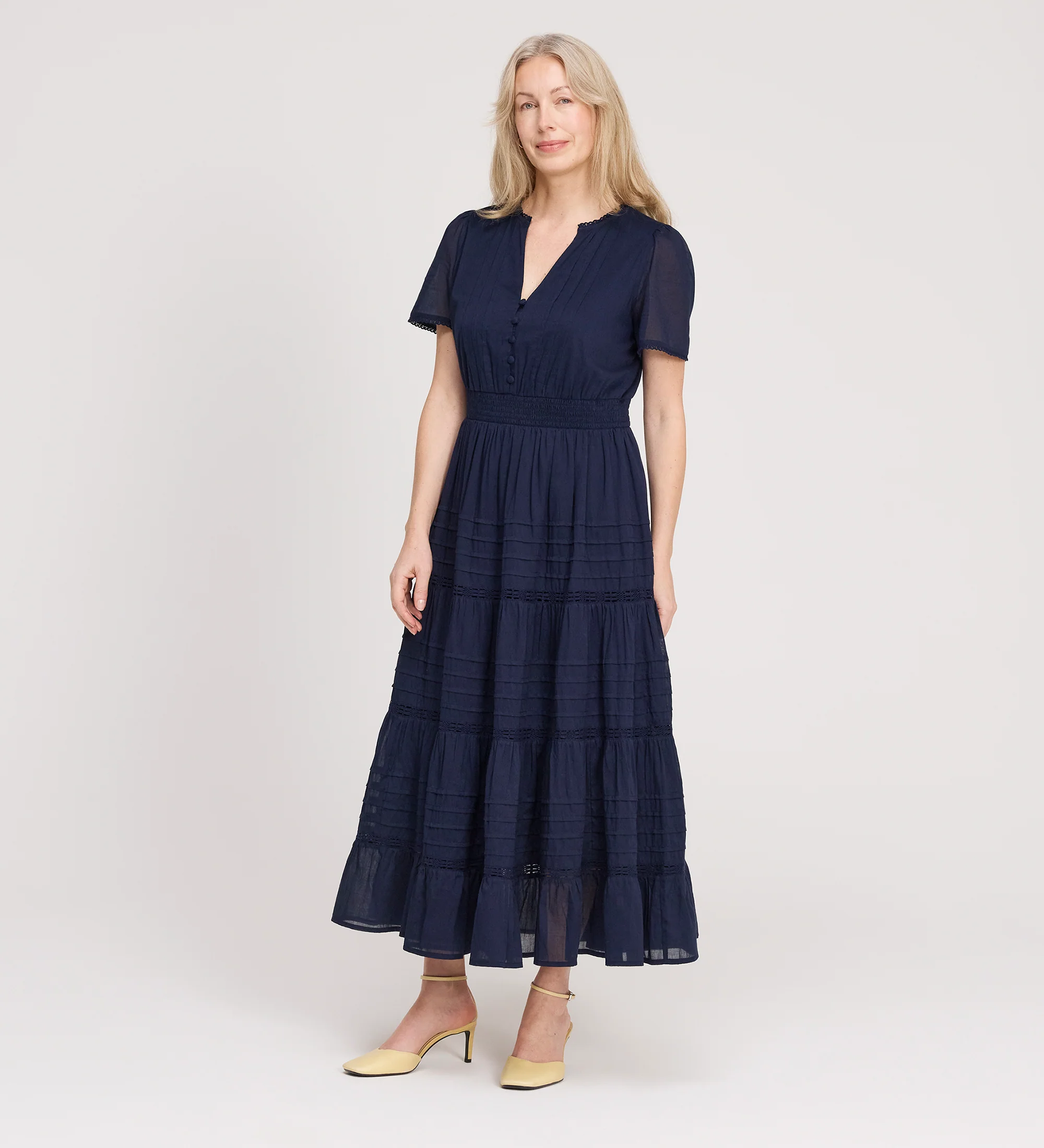 Juniper Navy Cotton Lace Tiered Midi Dress - Image 4