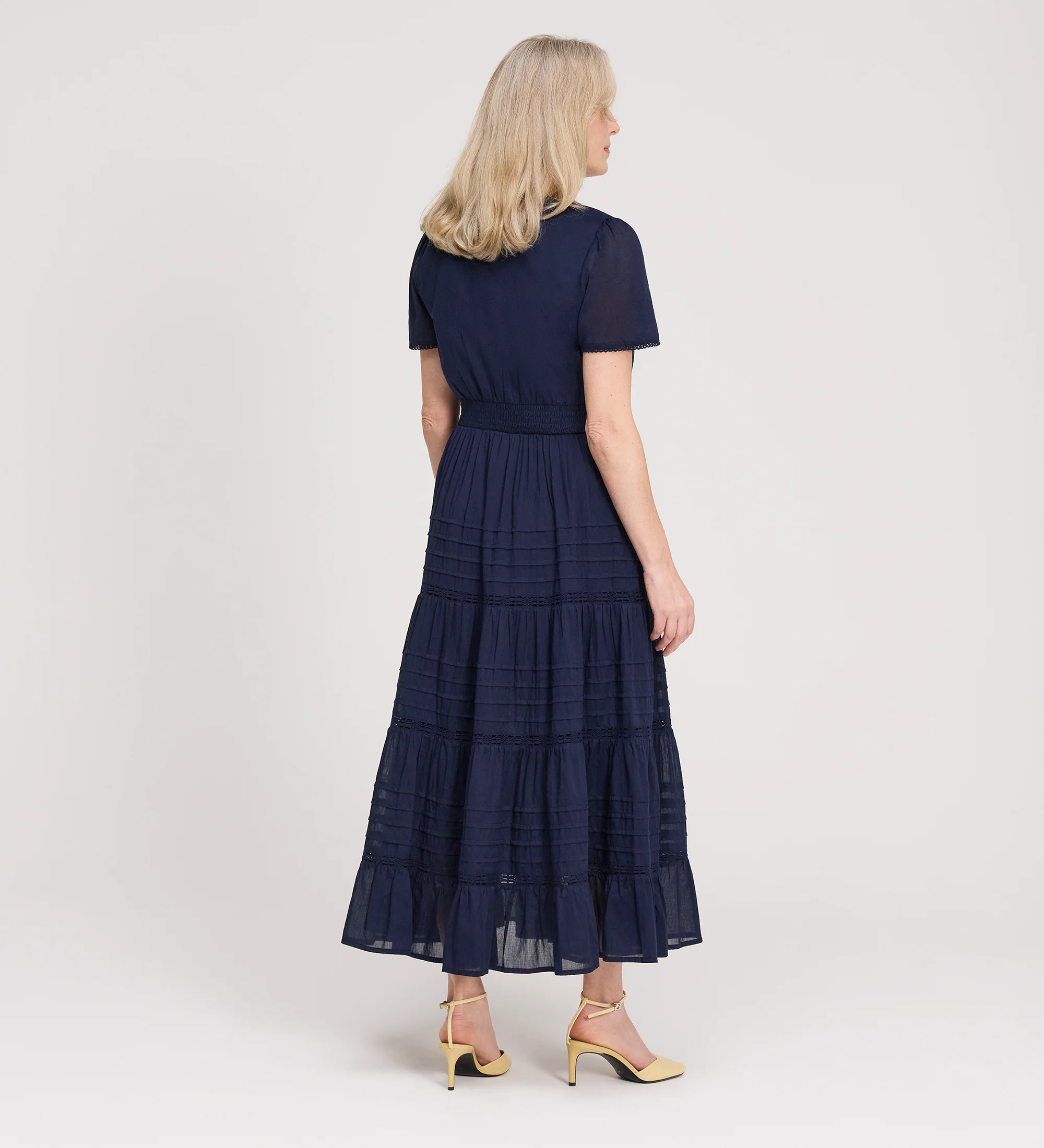 Juniper Navy Cotton Lace Tiered Midi Dress - Image 5