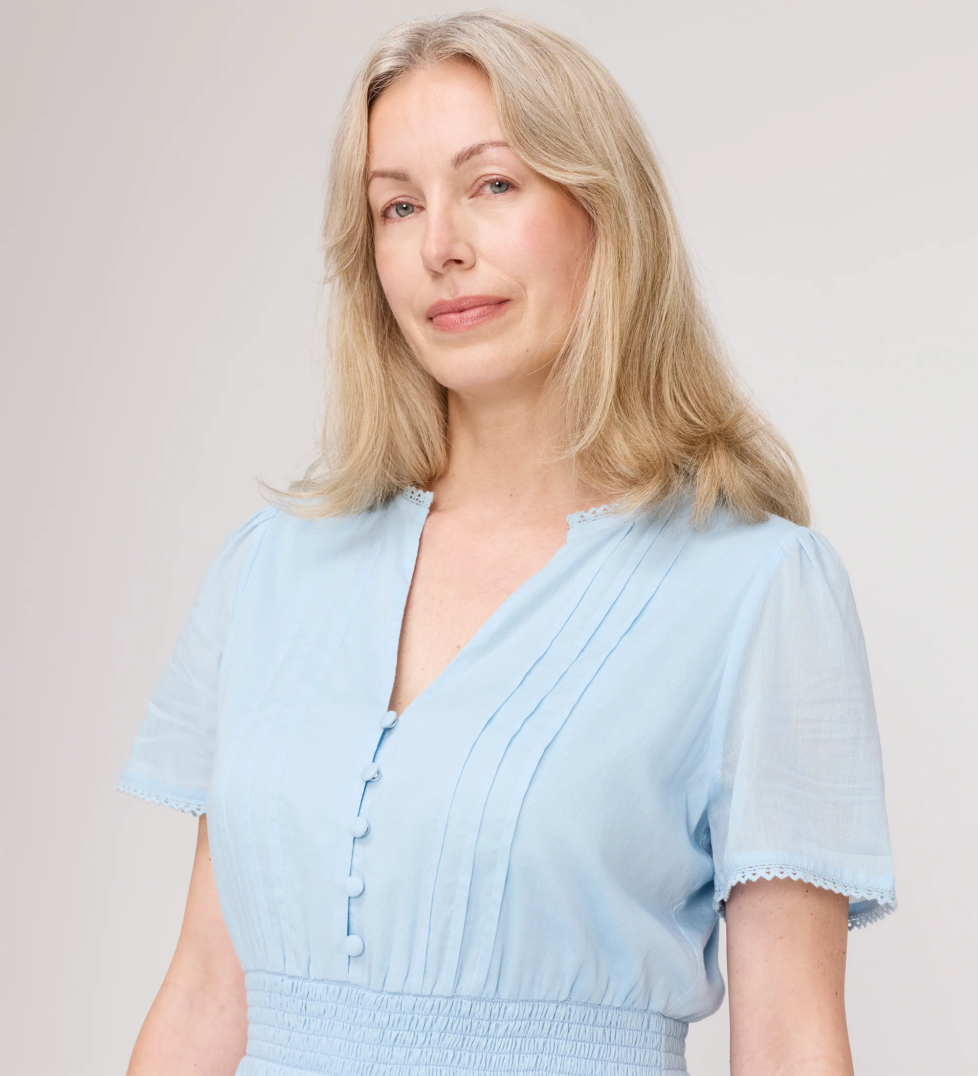 Juniper Pale Blue Cotton Lace Tiered Midi Dress - Image 3
