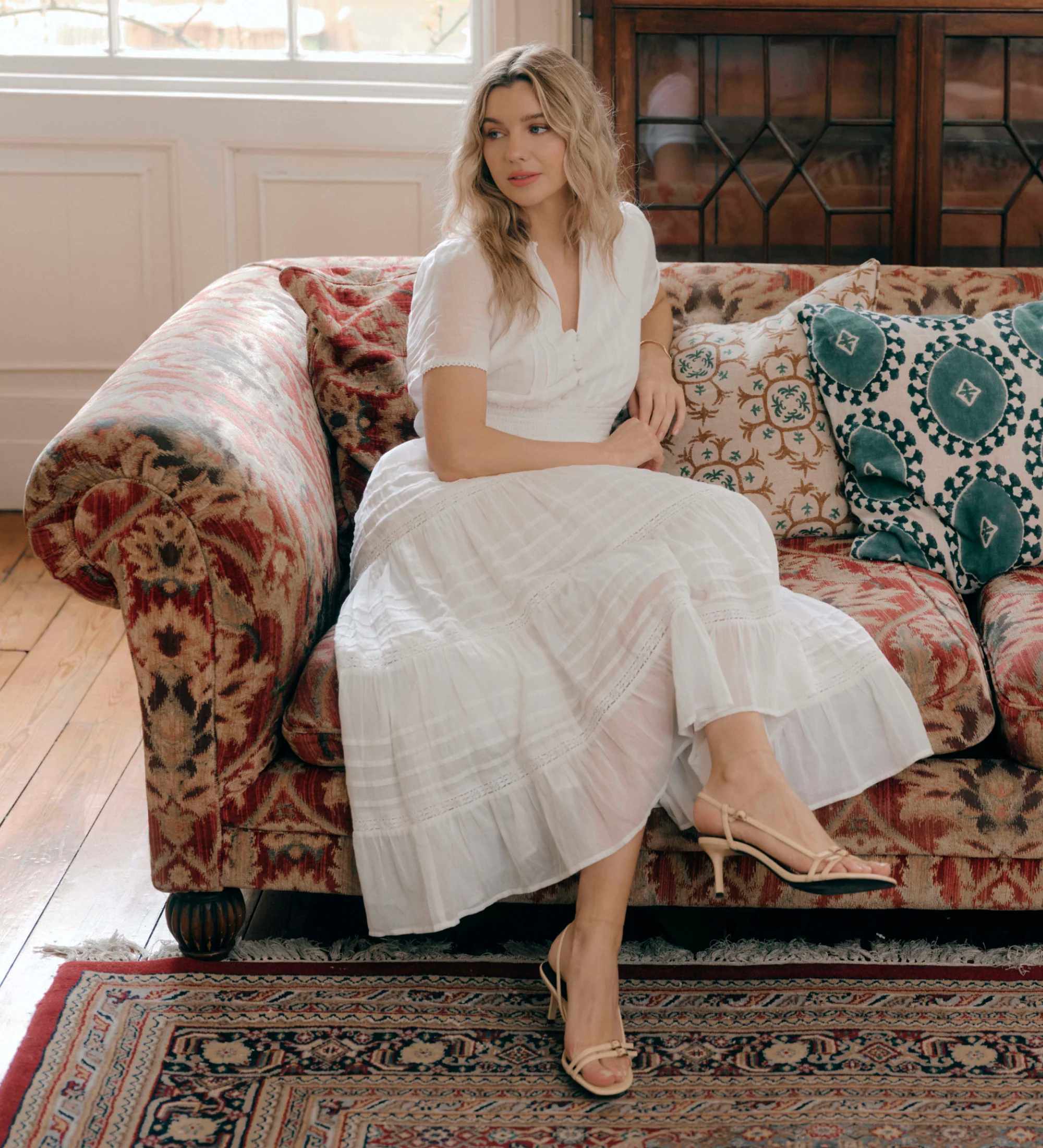 Juniper White Cotton Lace Tiered Midi Dress - Image 3