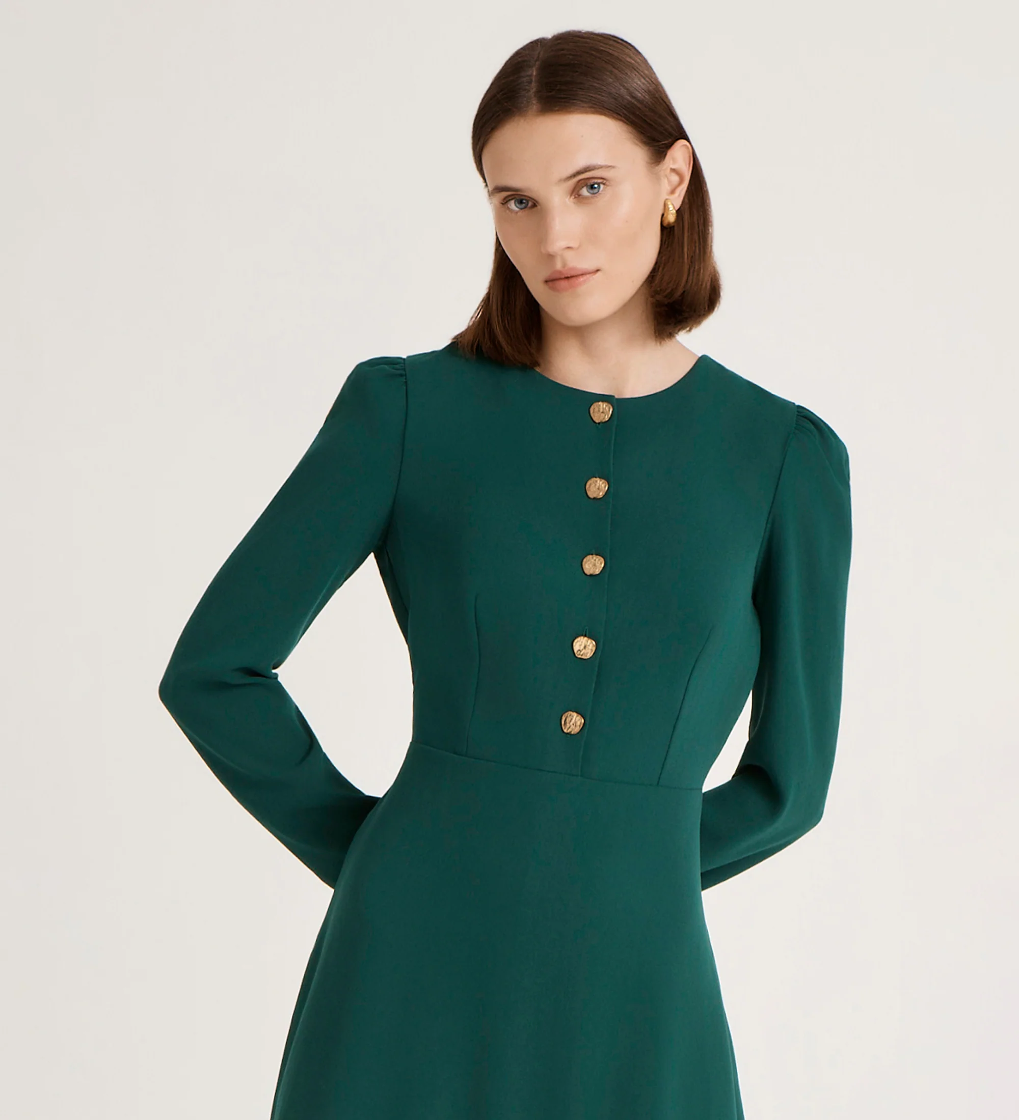 Kadie Bottle Green Crepe Short Dress - Image 2