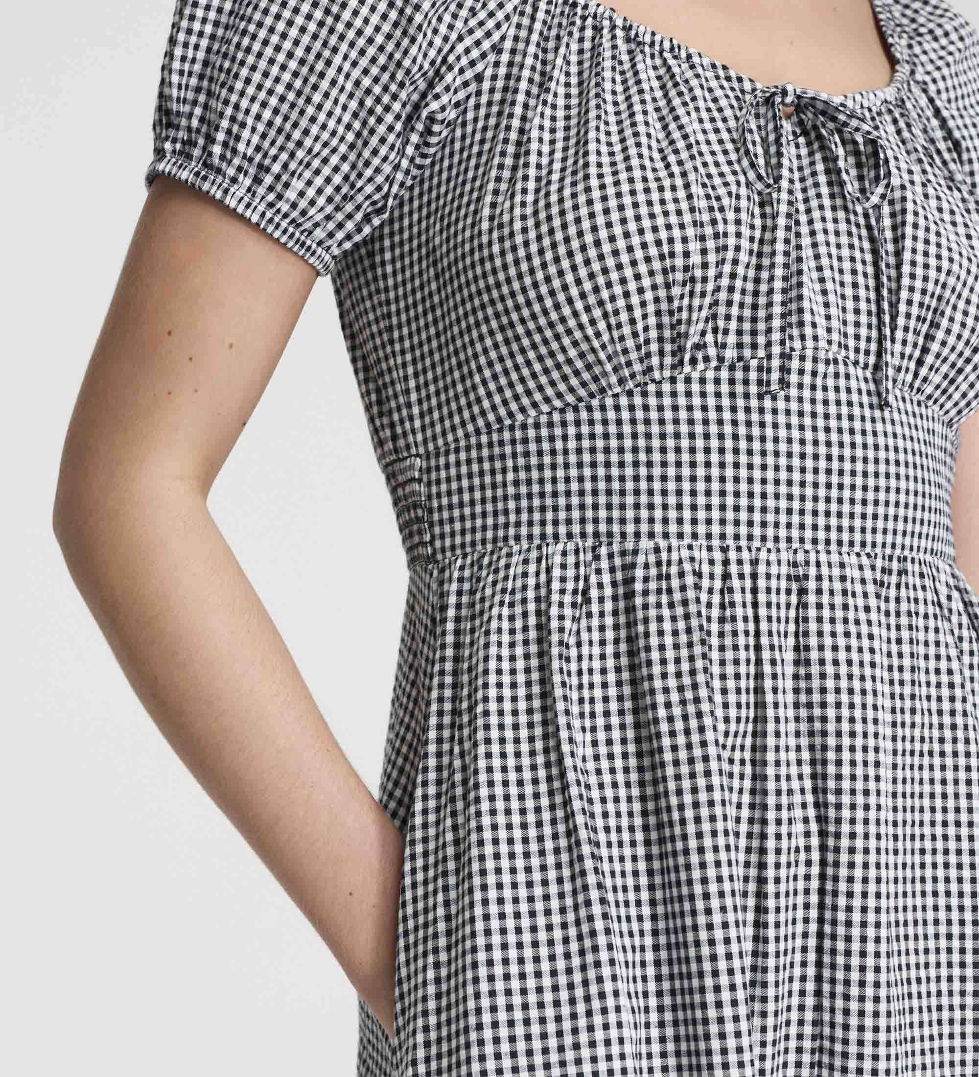 Kaitlyn Black Cotton Gingham Check Midi Dress - Image 2
