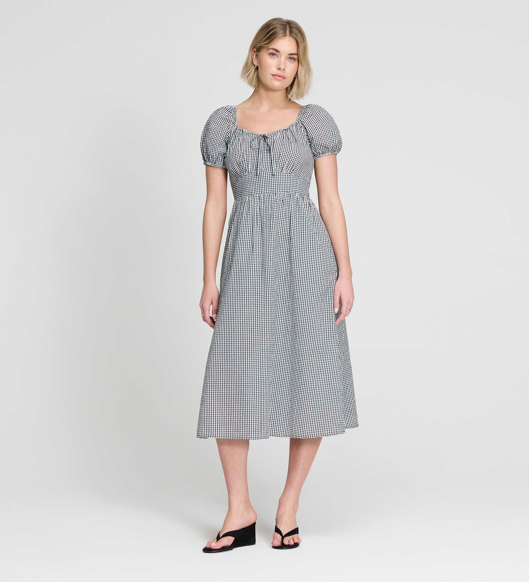 Kaitlyn Black Cotton Gingham Check Midi Dress - Image 4
