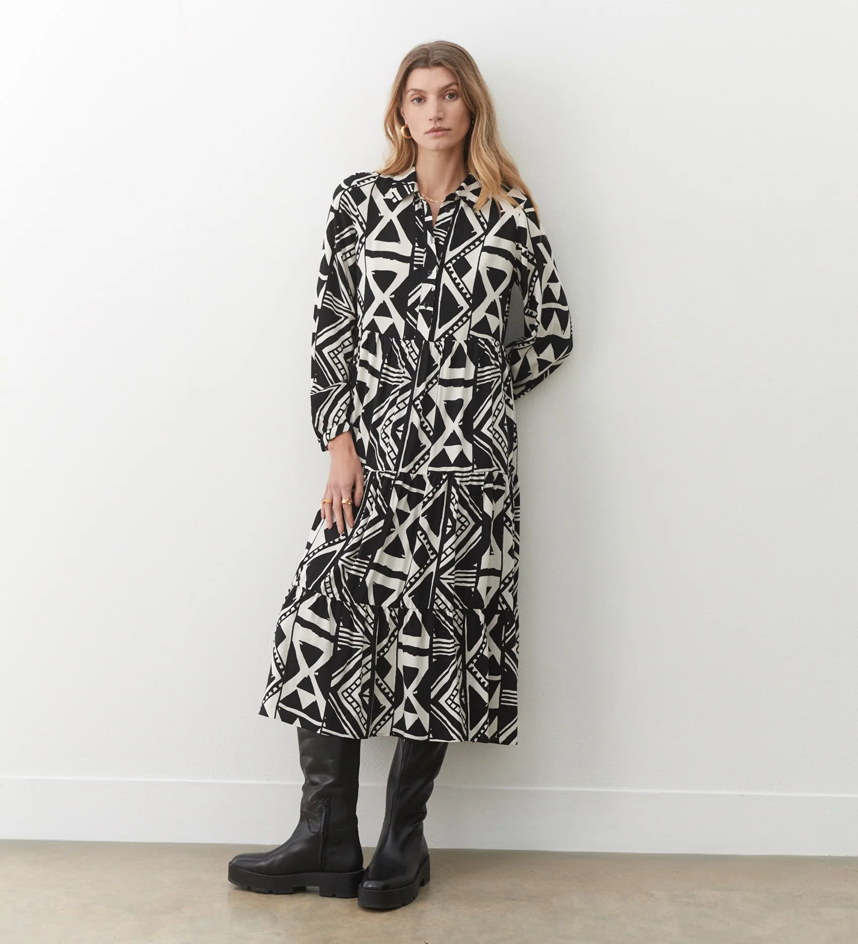 Kalia Black Tribal Midi Dress - Image 3