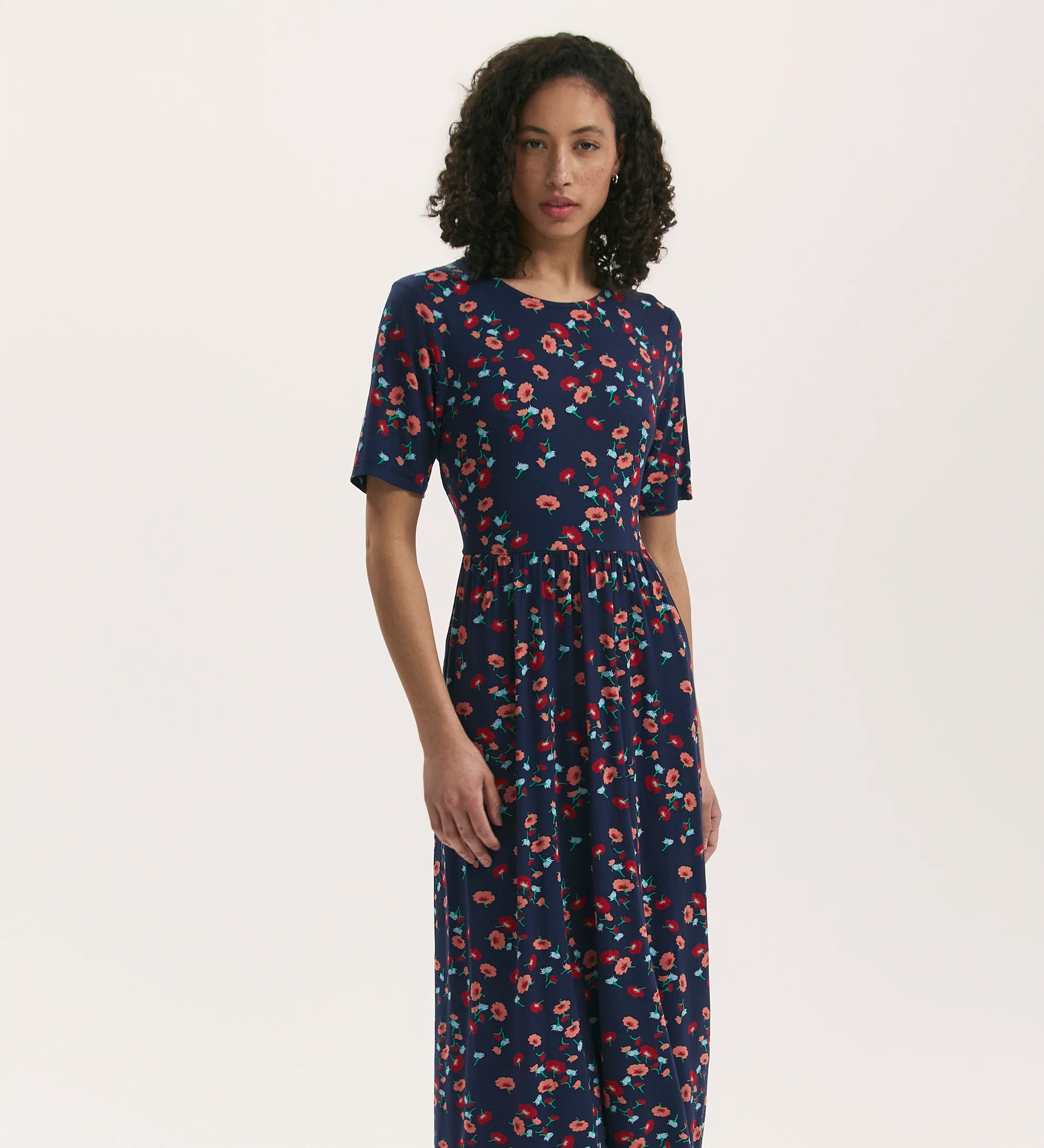 Kathryn Navy Flower Jersey Midi T-Shirt Dress - Image 3