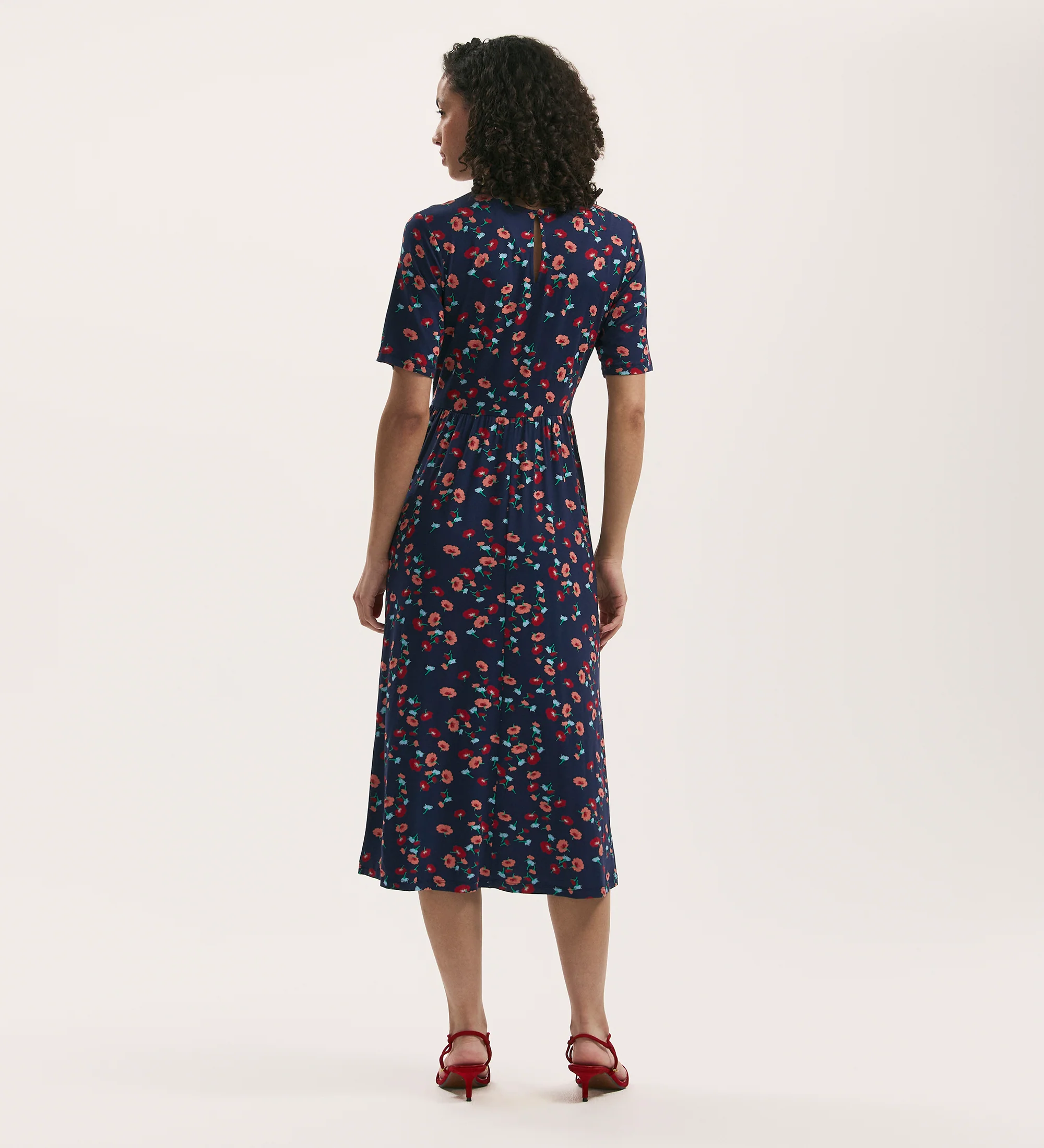 Kathryn Navy Flower Jersey Midi T-Shirt Dress - Image 4