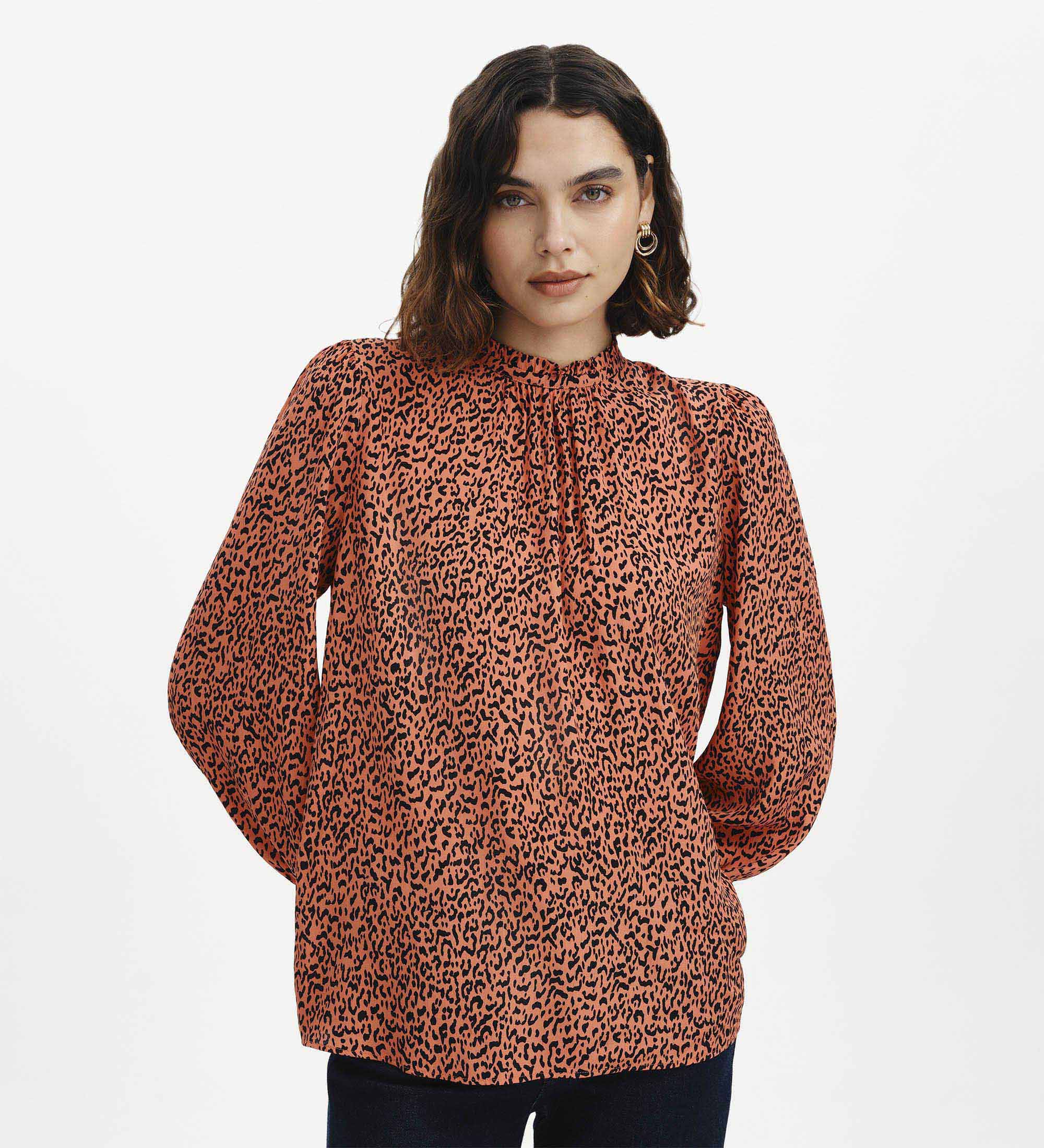Keira Orange Leopard Crepe Top - Image 3