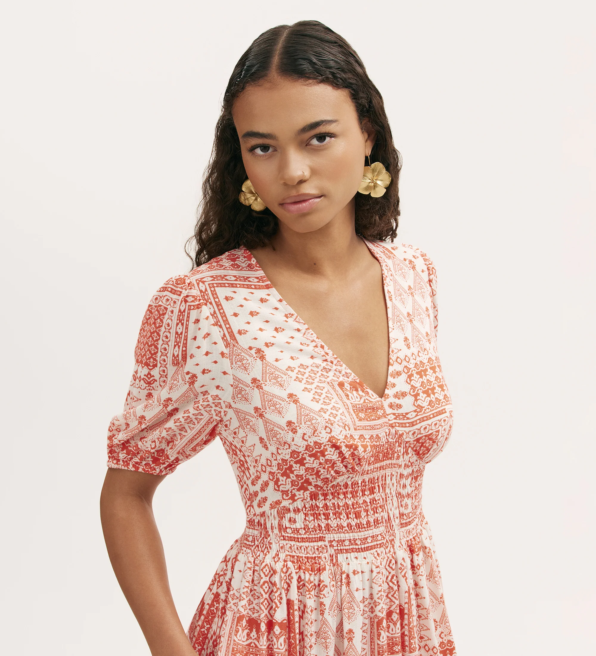 Kiara Coral Aztec Midi Dress - Image 3
