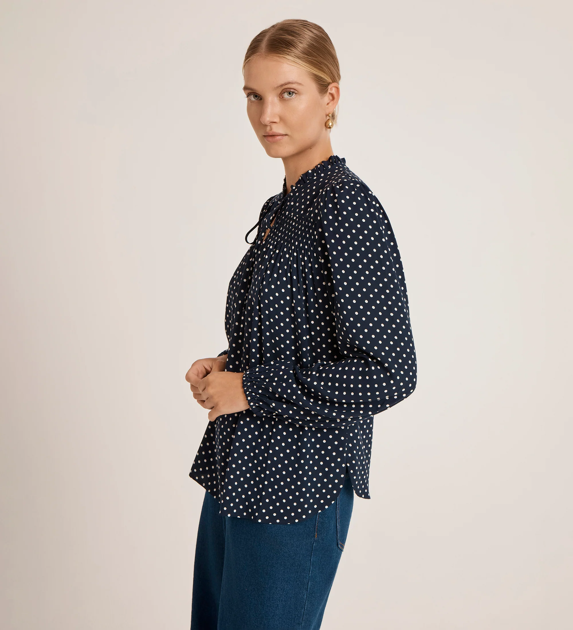 Kiya Navy Polka Dot Blouse - Image 3