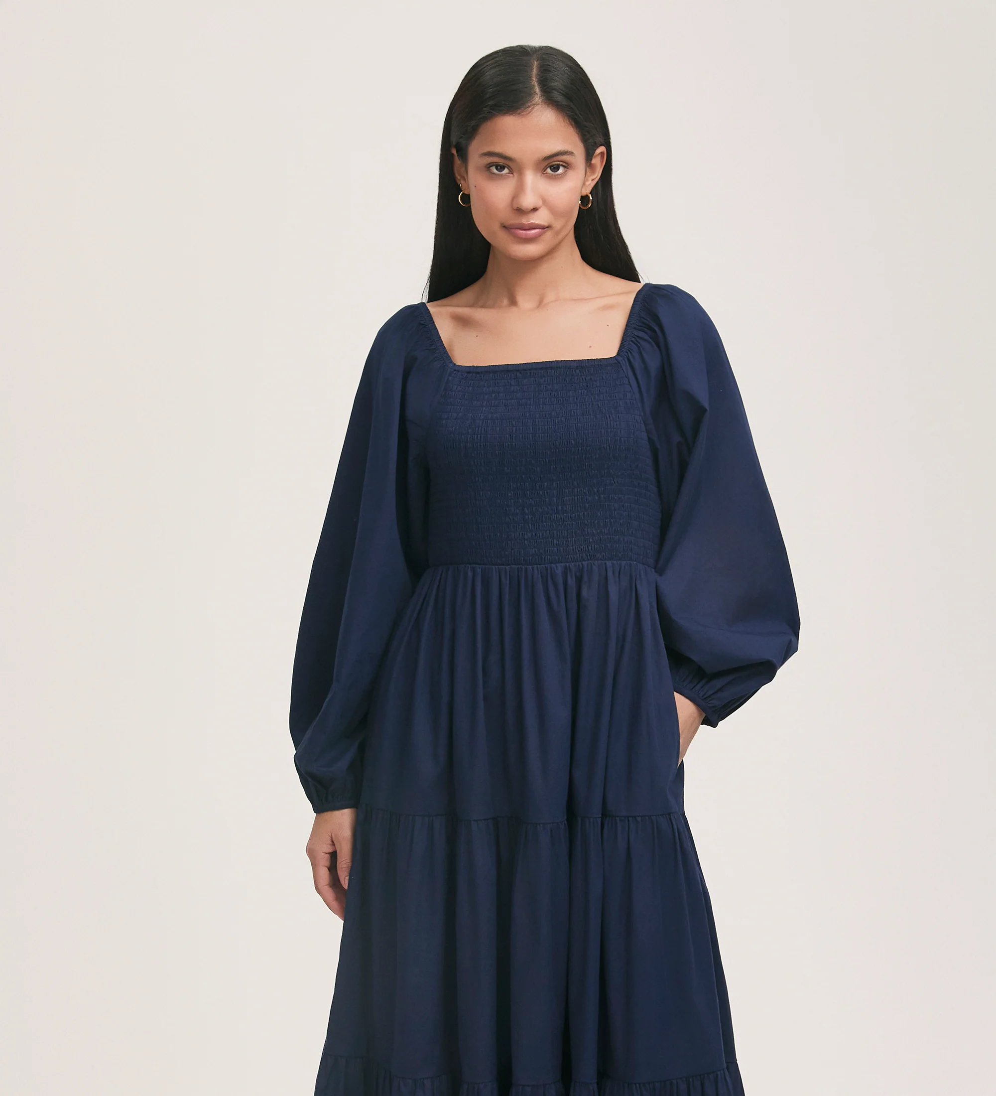 Lauretta Navy Cotton Midi Tiered Dress - Image 3