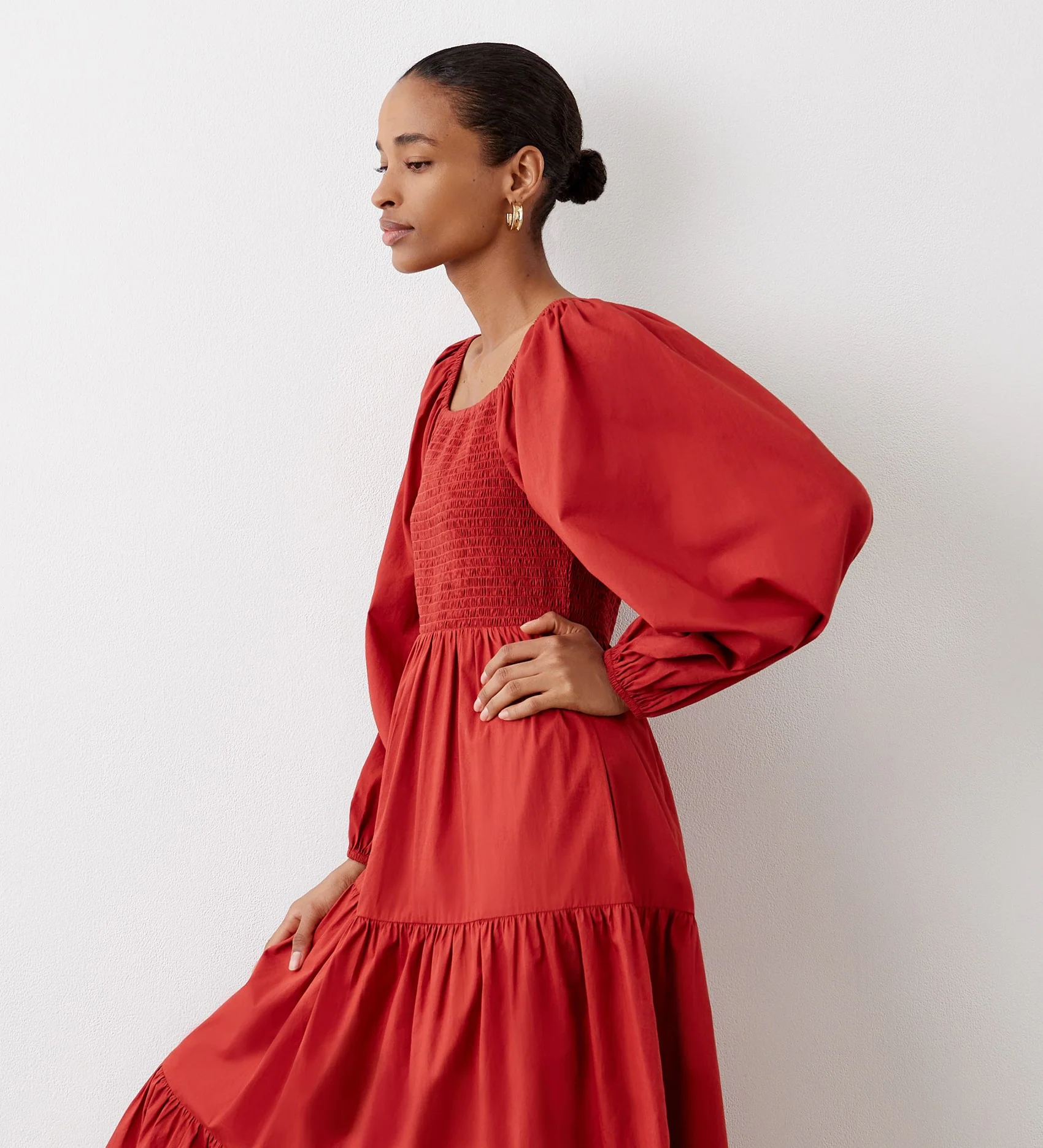 Lauretta Red Tiered Cotton Midi Dress - Image 4