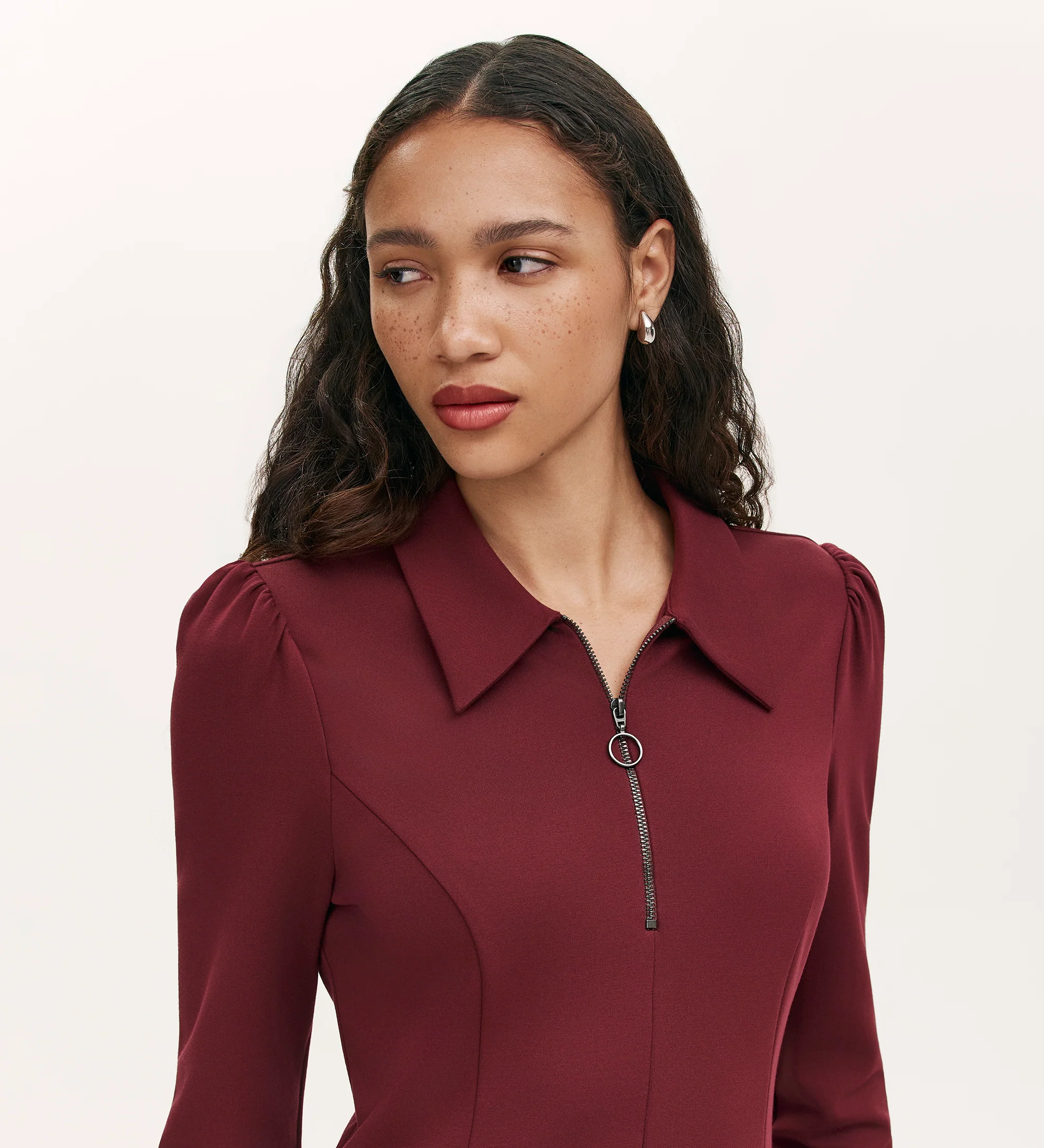 Lea Burgundy Ponte Jersey Short Dress - Image 3