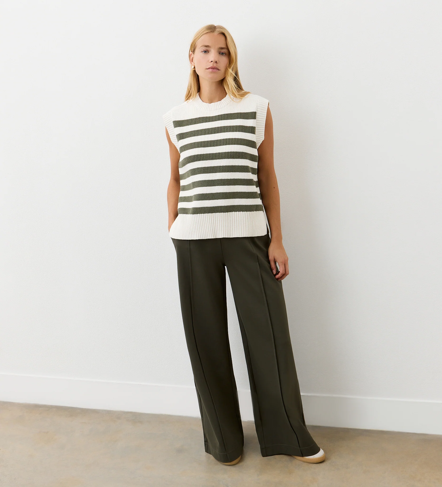 Lexi Khaki Striped Sweater Vest - Image 2