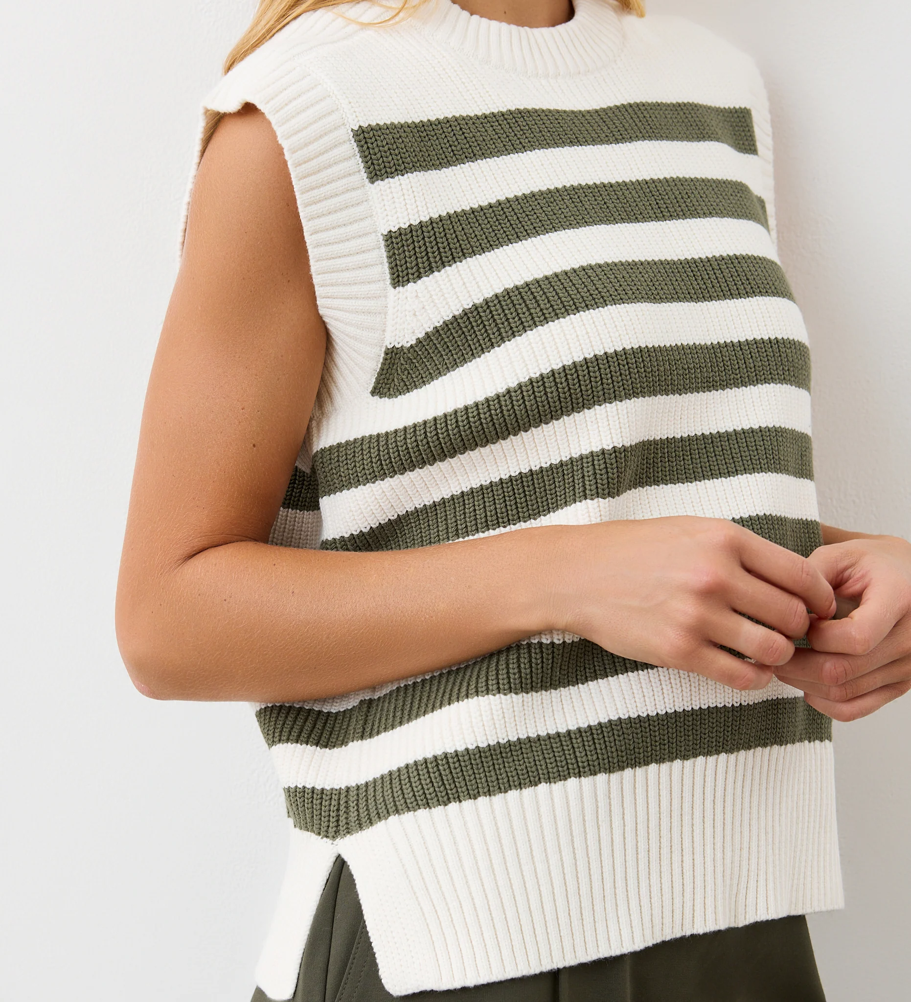 Lexi Khaki Striped Sweater Vest - Image 3