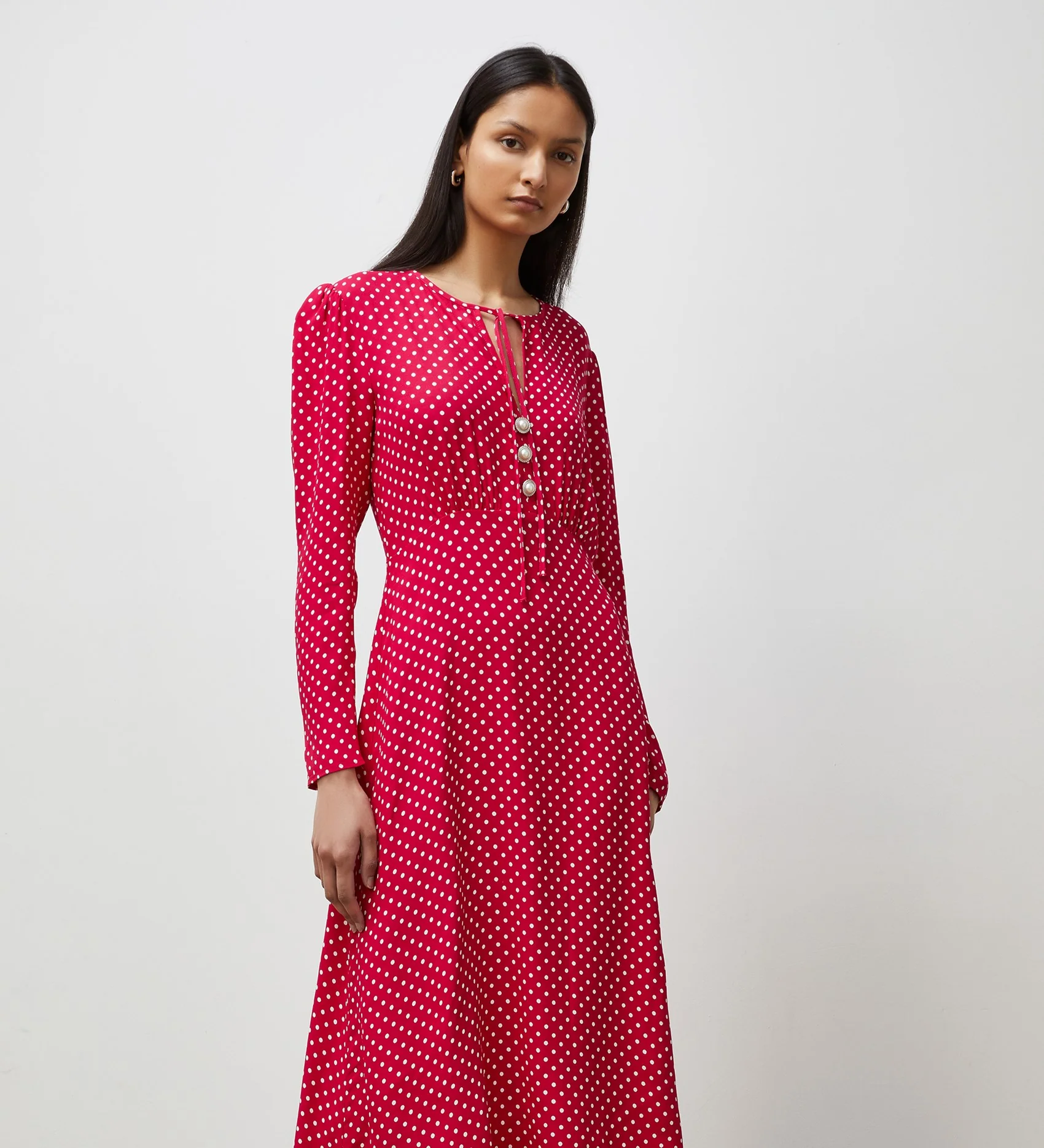 Lina Magenta Polka Dot Midi Dress - Image 2
