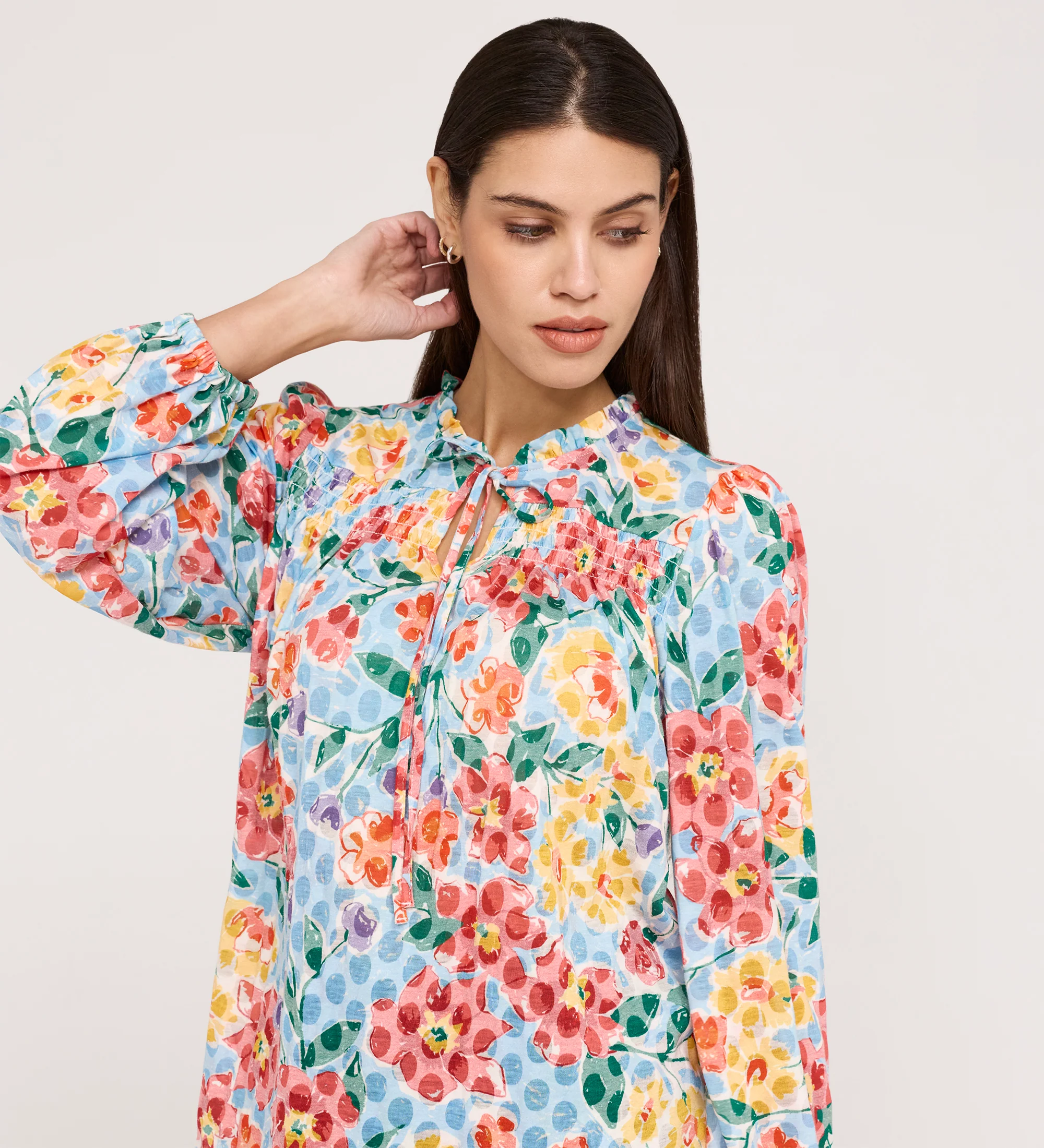 Lizzie Blue Floral Jersey Blouse - Image 4